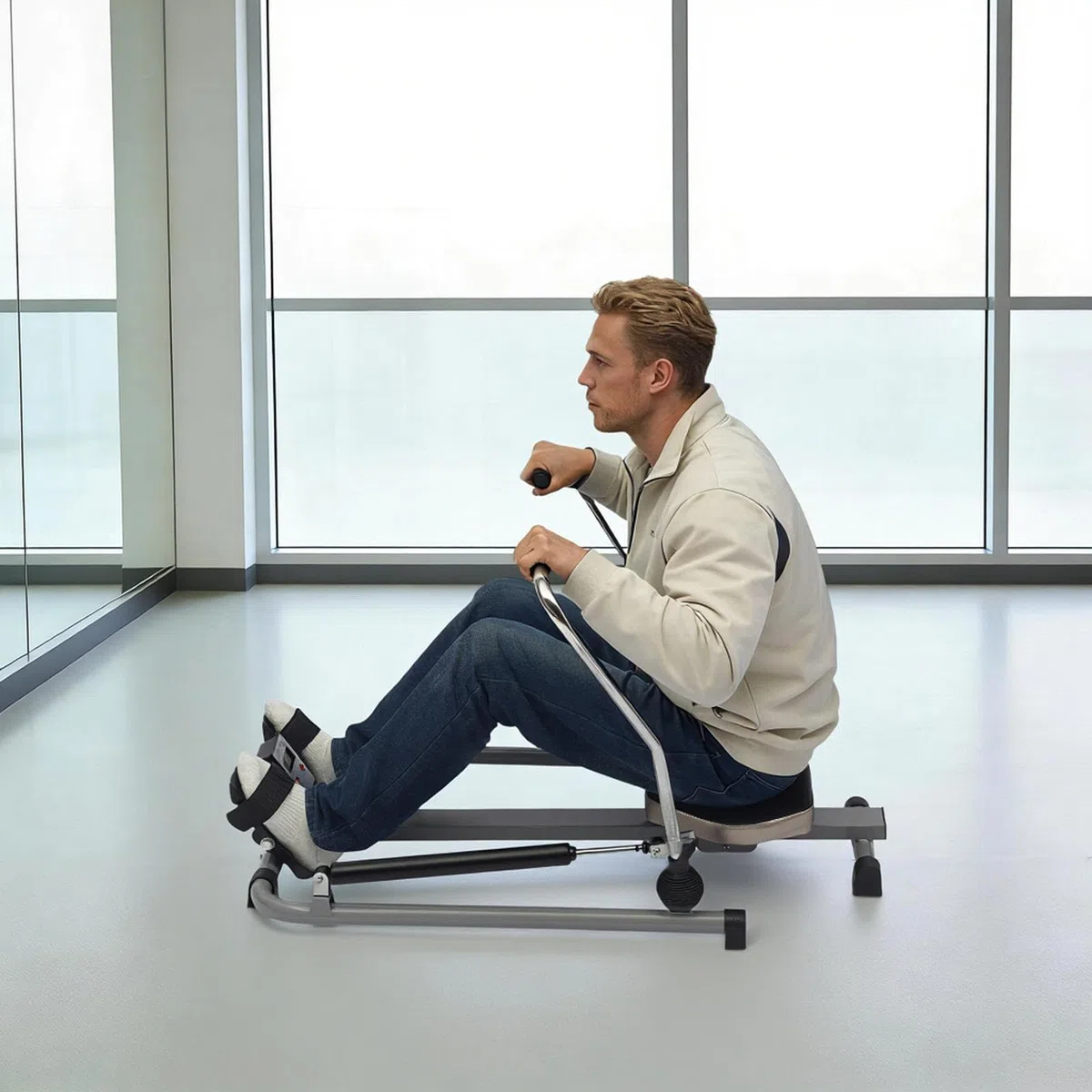 Vogatore per casa a 360°, pieghevole, monitor LCD fino a 120 kg, con sedile morbido per allenamento cardio e forza
