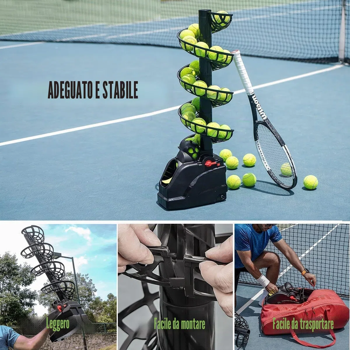Allenamento Tennis(può Contenere 30 Palline) TennisTrainer,Macchina da Tennis Adatto a Principianti/Bambini/Allenatore/Cortile e Campo,AC/Batteria&Cavo USB
