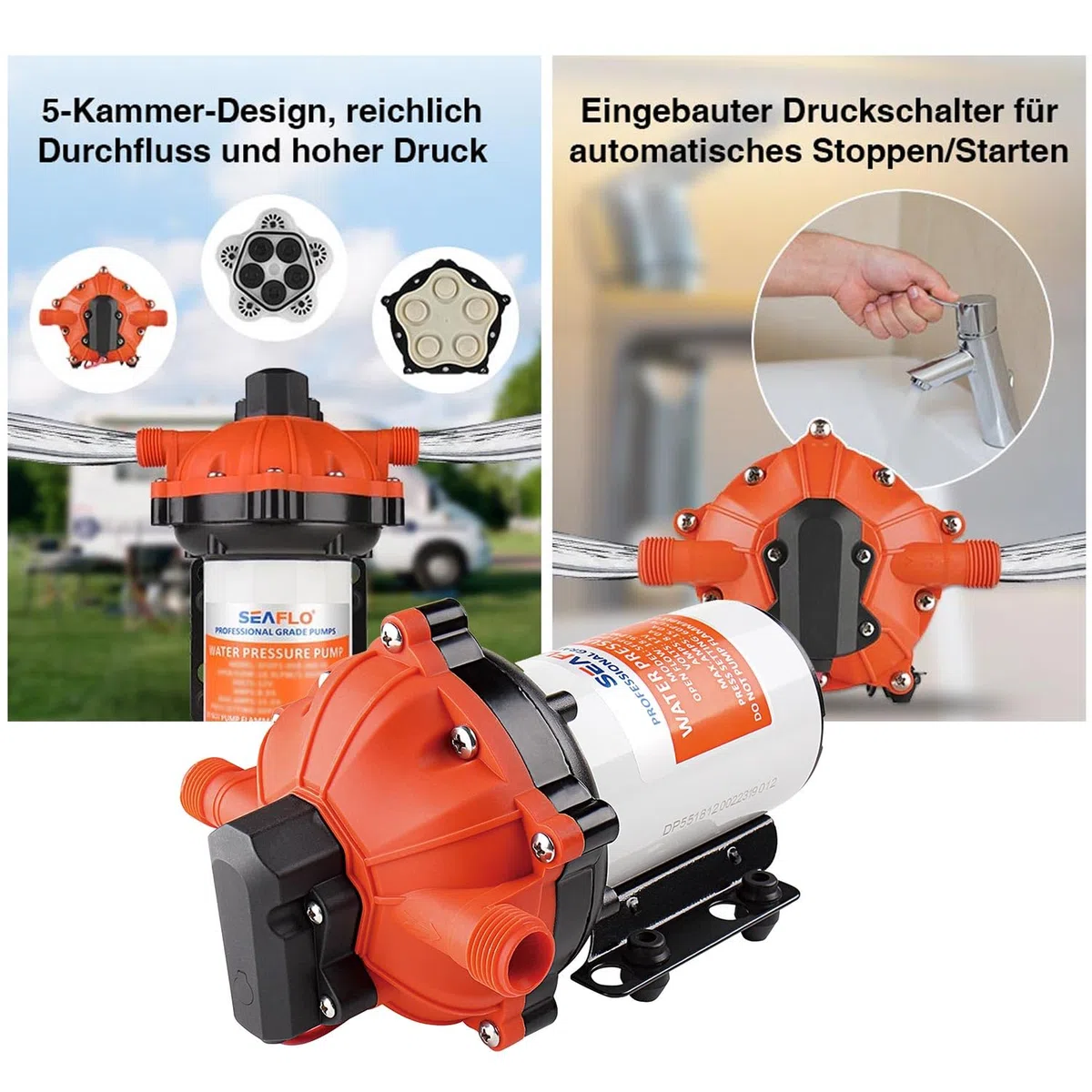 Lighteu®, Seaflo DC 24V 18,9 l/min 4,2 bar 55S Pompa ad acqua a membrana autoadescante ad alte prestazioni con bypass a richiesta per camper SFDP2-050-060-55