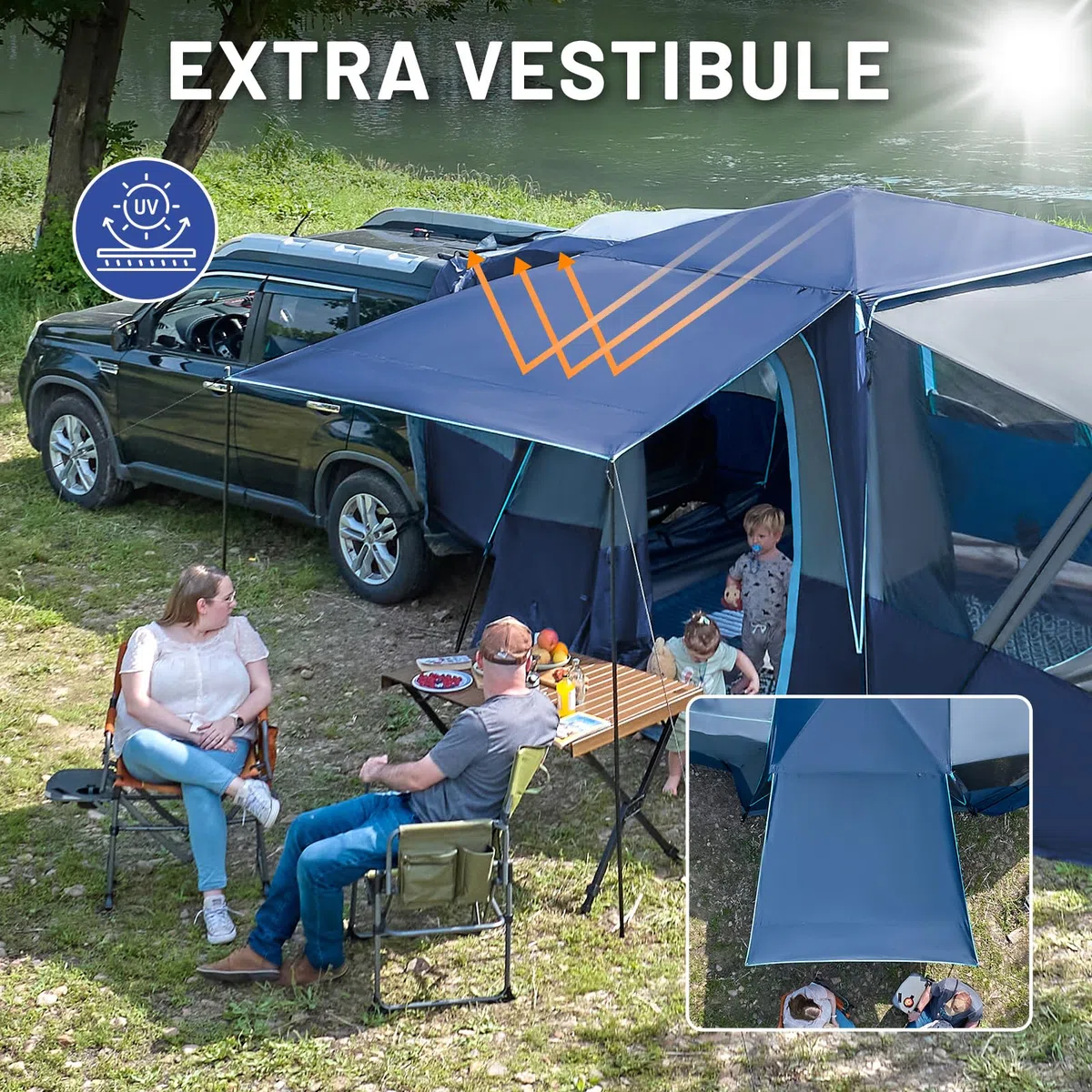 TIMBER RIDGE Tenda posteriore per 5 persone con veranda e tettoia, tenda da campeggio SUV per furgone o auto, inclusa copertura antipioggia e borsa portaoggetti, 397 cm x 305 cm x 220 cm