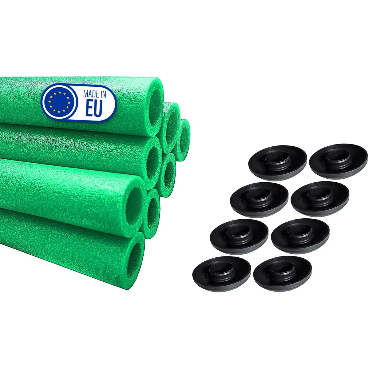 Tubi in schiuma per trampolino da 8 pezzi con tappi in schiuma per aste trampolino, 180 cm, verde