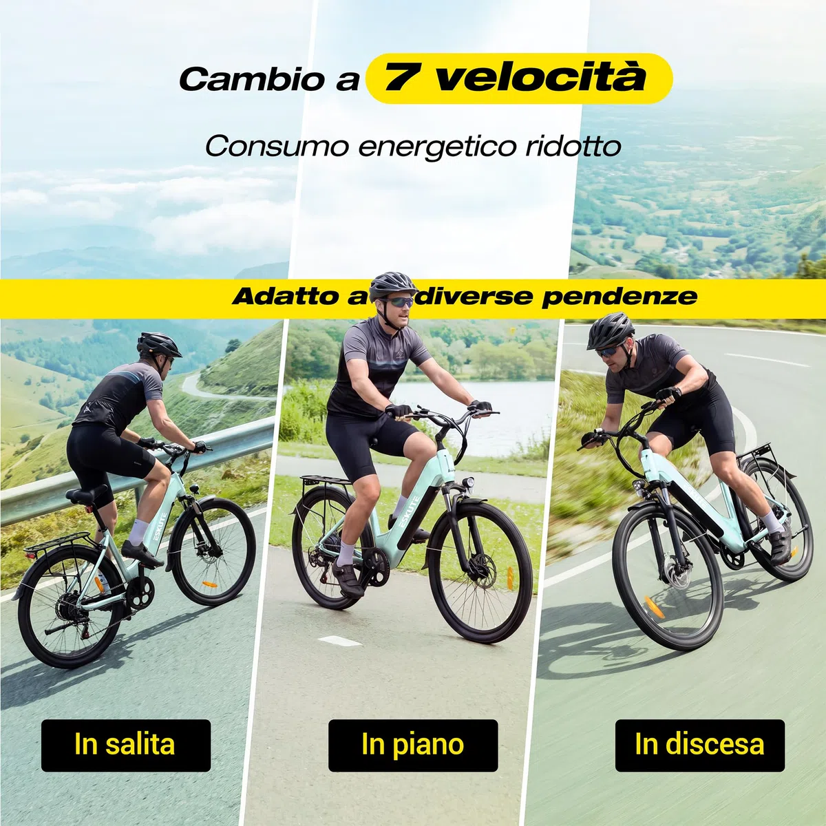 ESKUTE C202 Bicicletta Elettrica 48V 17,5Ah per Adulti 26”, Batteria Rimovibile, E-Bike da Città per Pendolari, Cambio 7 Velocità, 25 km/h, Autonomia fino a 110 km