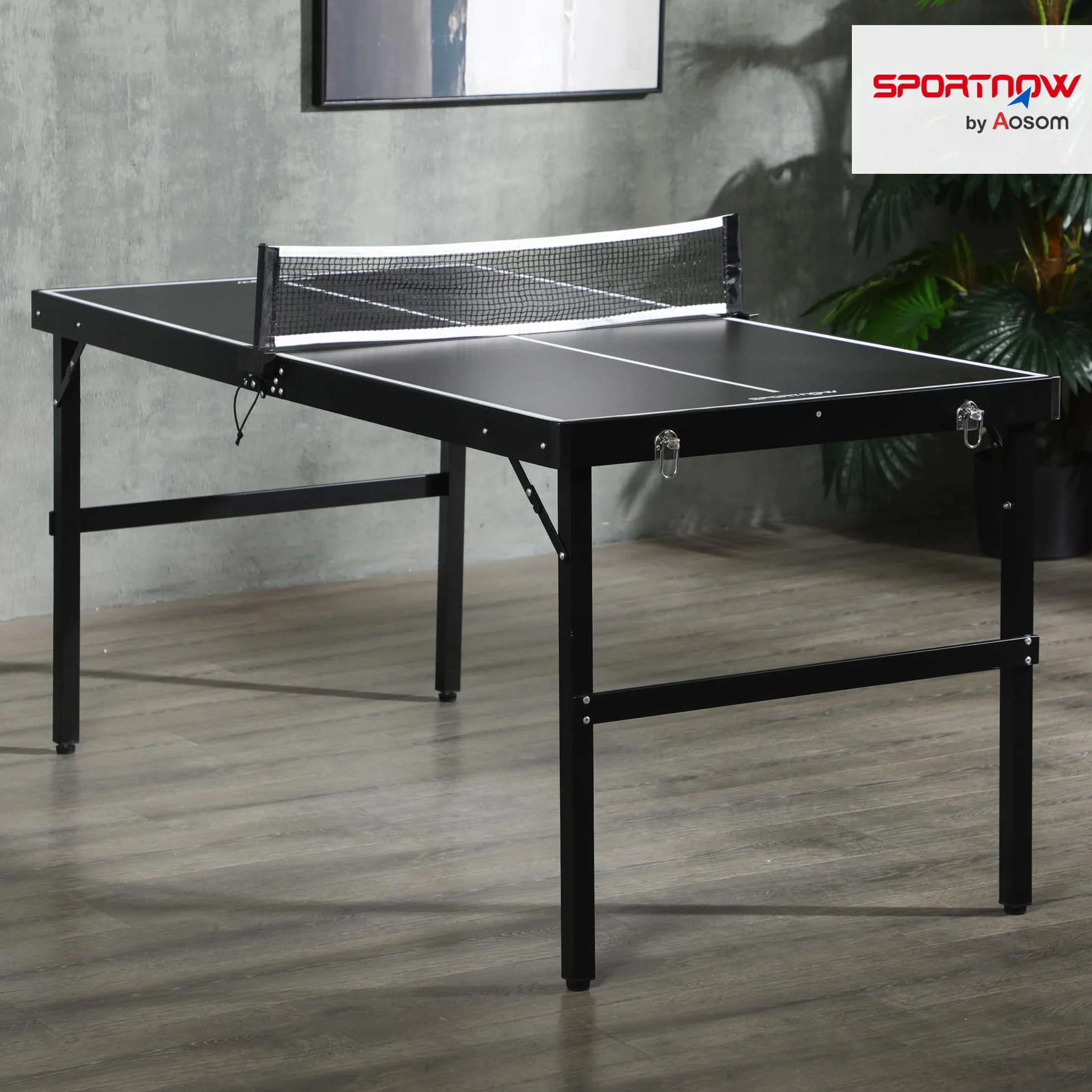 SPORTNOW Tavolo Ping Pong Pieghevole con Rete da Gioco e Maniglia da Trasporto, Tavolo da Ping Pong in Alluminio e MDF, 152x76x72 cm, Nero