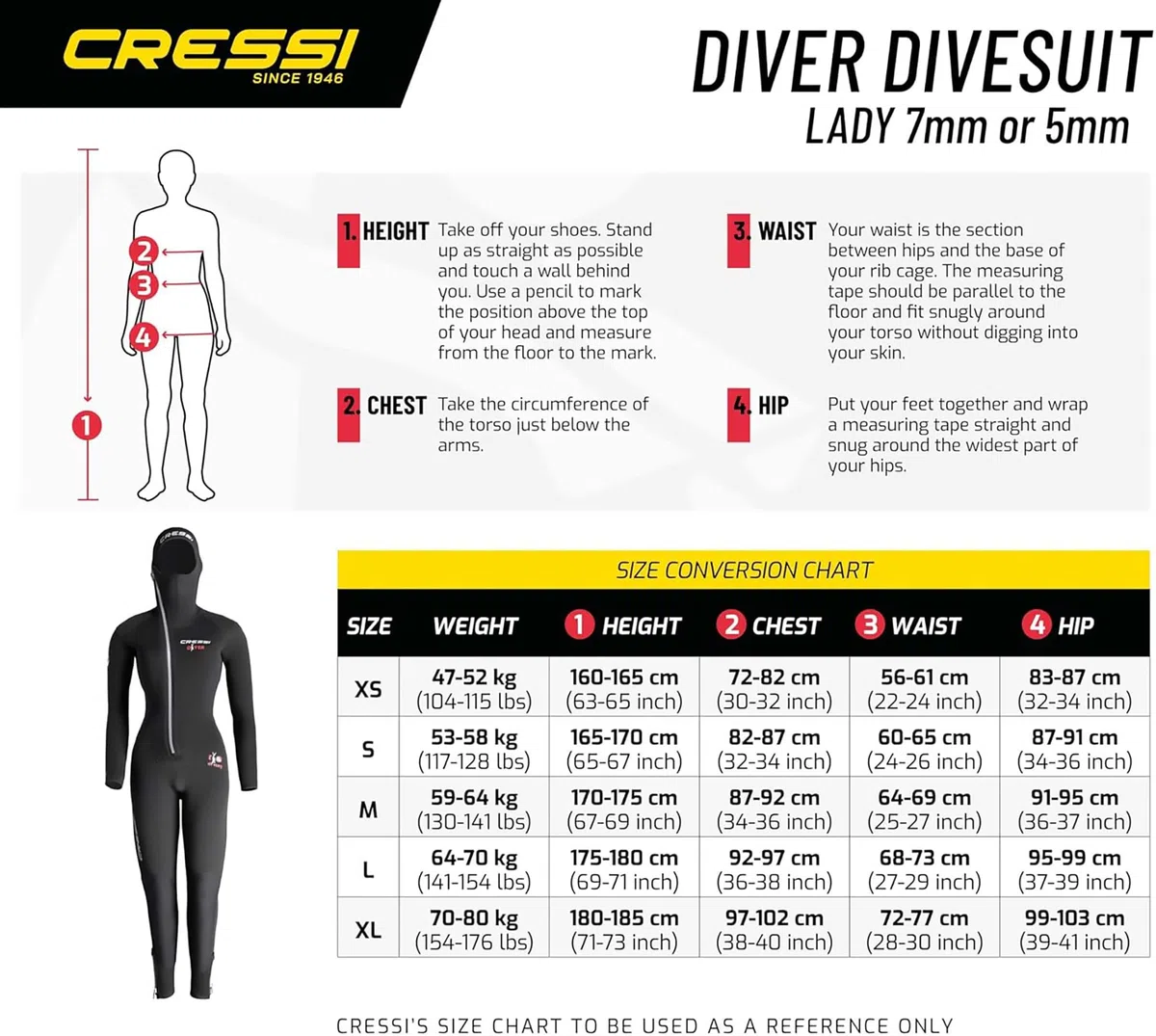 Cressi Diver Lady Wetsuit - Muta Monopezzo Neoprene Bifoderato 5 o 7 mm Donna