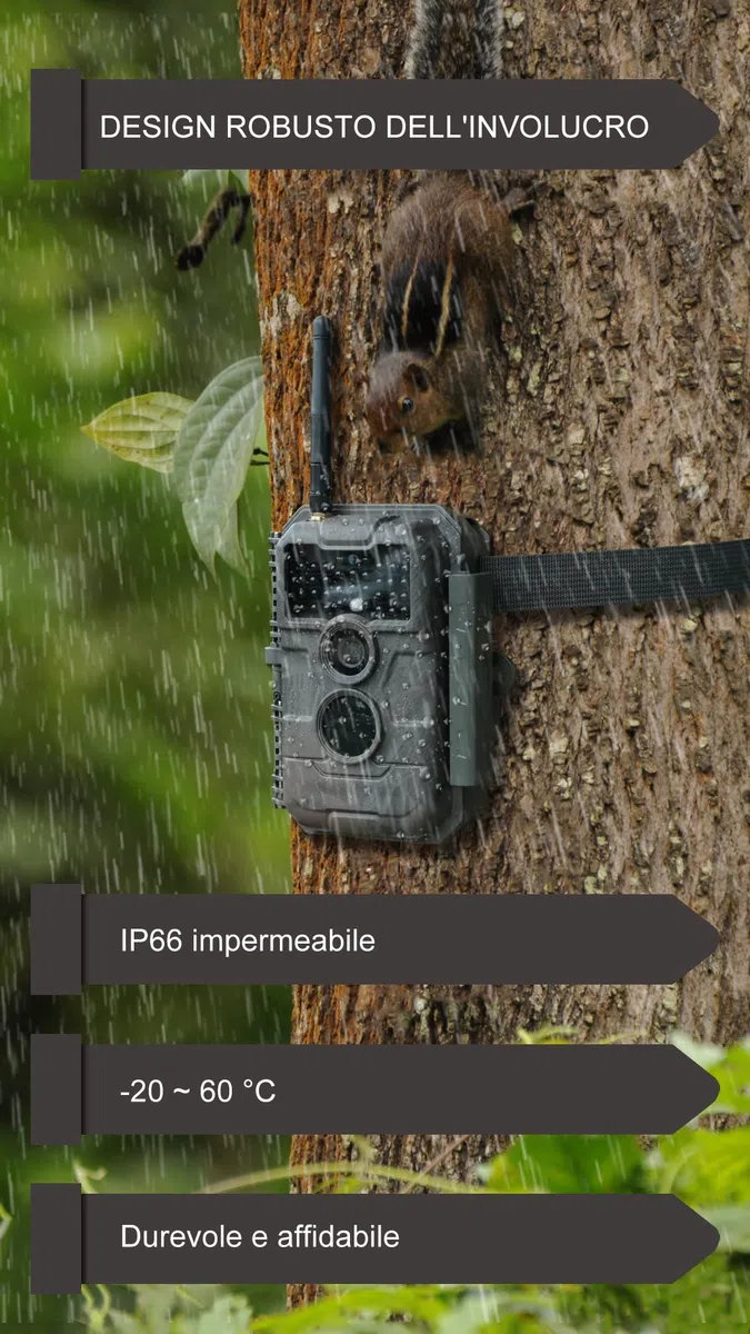 GardePro E6P Max Fotocamera da Caccia, WIFI, Batteria Ricaricabile da 8000mAh, Scheda SD Integrata, 64MP 1296P, Ampio Campo Visivo di 110°, Animali Movimento Attivato Visione Notturna Esterna
