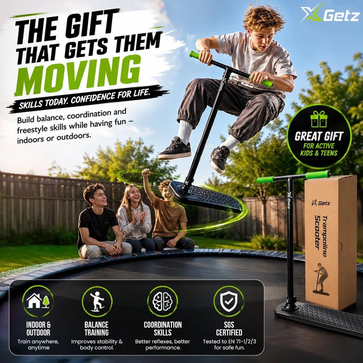 Monopattino Trampolino Acrobatico – Scooter Trick Senza Ruote per Bambini e Ragazzi 8+ – Altezza Regolabile – Ultralleggero – Allenamento Freestyle Indoor e Outdoor