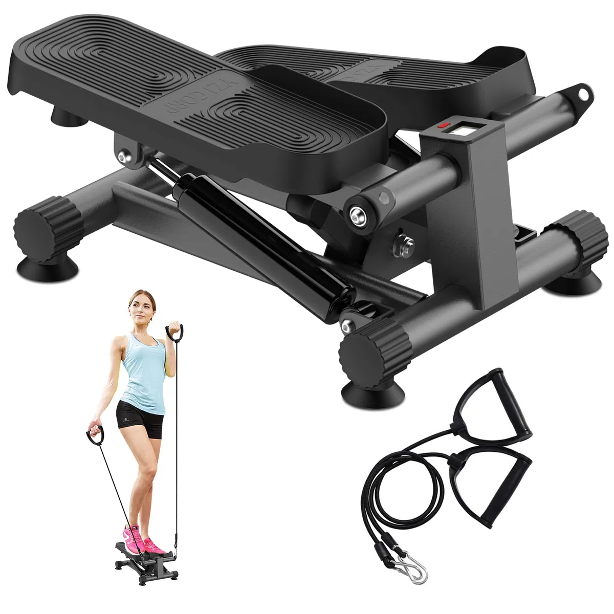 Dskeuzeew Stepper 2 in 1 per Casa Con Power Ropes, Mini Cyclette Con Display LED, Sistema Idraulico per Allenamento Gambe/Braccio/Glutei, Carico Massimo 150 kg