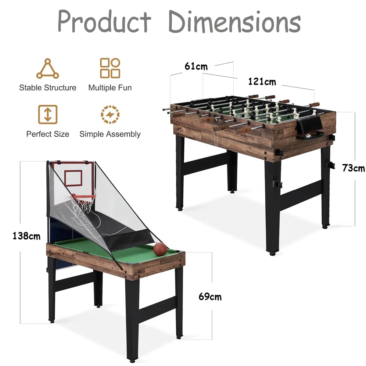 5 IN 1 Tavolo da gioco multifunzione, tavolo da gioco sportivo combinato per bambini Tavolo da biliardo,biliardino,ping pong,air hockey e pallacanestro con tutti gli accessori Grande regalo per
