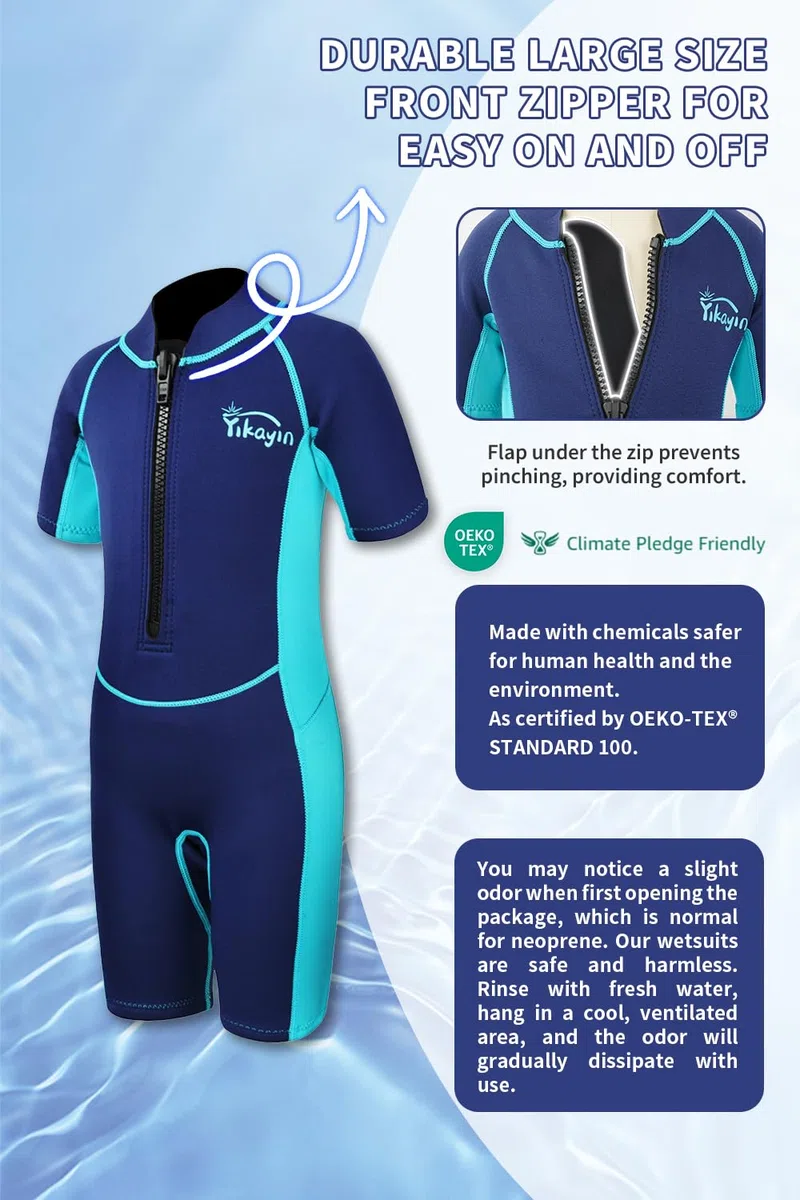 Muta Corta per Bambini, Muta di 2 mm in Neoprene Premium per Ragazzi e Ragazze, Costume Termico con Cerniera Frontale per Lezioni di Nuoto Surf Snorkeling Immersioni SUP