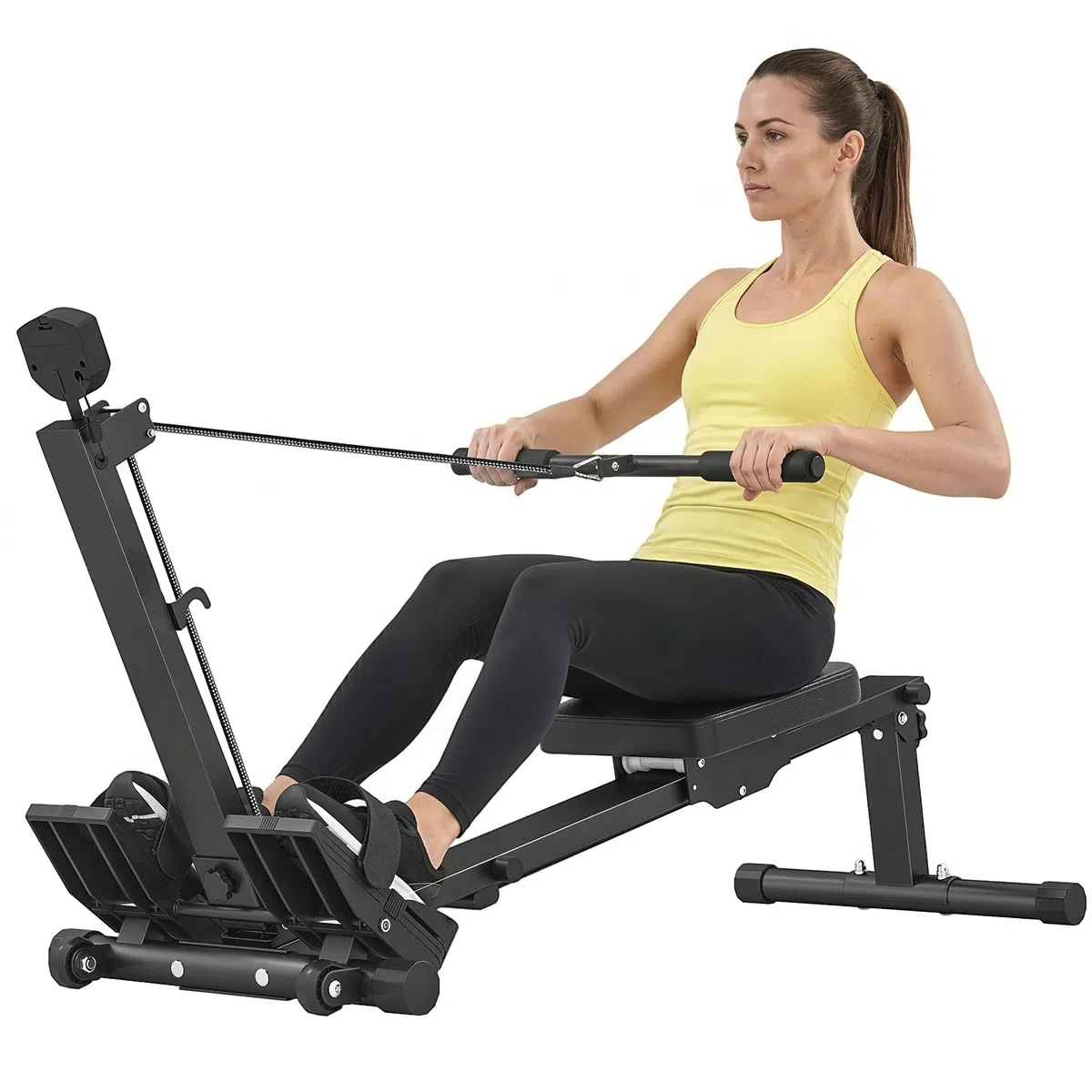 SPORTNOW Vogatore per Casa, Vogatore Compatto Silenzioso con Resistenza a Elastico, Monitor LCD, Sedile Imbottito, per Allenamento Tutto il Corpo, Capacità 150 kg, Salvaspazio, Nero