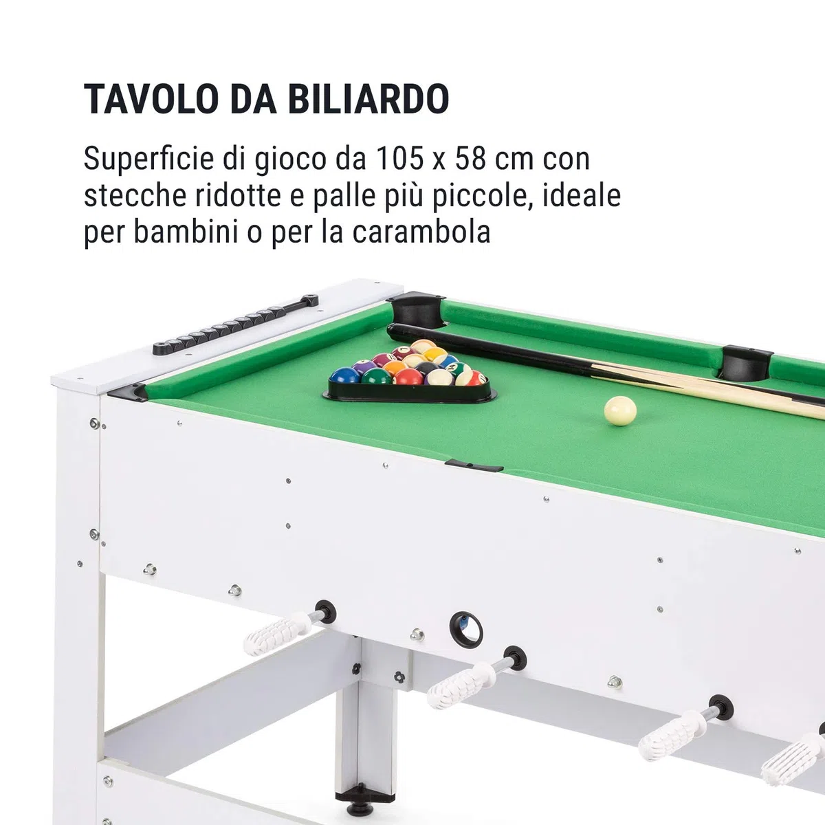 Klarfit Spin 2 in 1 - Calcio Balilla e Tavolo Multigioco Adulti, Biliardo: 105x58 cm, Rivestimento Verde, Biliardino, Accessori Inclusi, Tavolo da Gioco Rotante per rapido Cambio Gioco