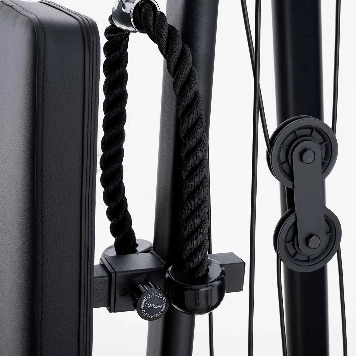 JK FITNESS [Stazione Multifunzione Con Double Pulley Laterale Pacco Pesi 80Kg] MultiGym Macchina A Cavi Home Gym Cavi Acciaio 5mm, Carrucole 9cm, Regolazioni Sedile 3 Schienale 5, JK6140 FullBlack Pro