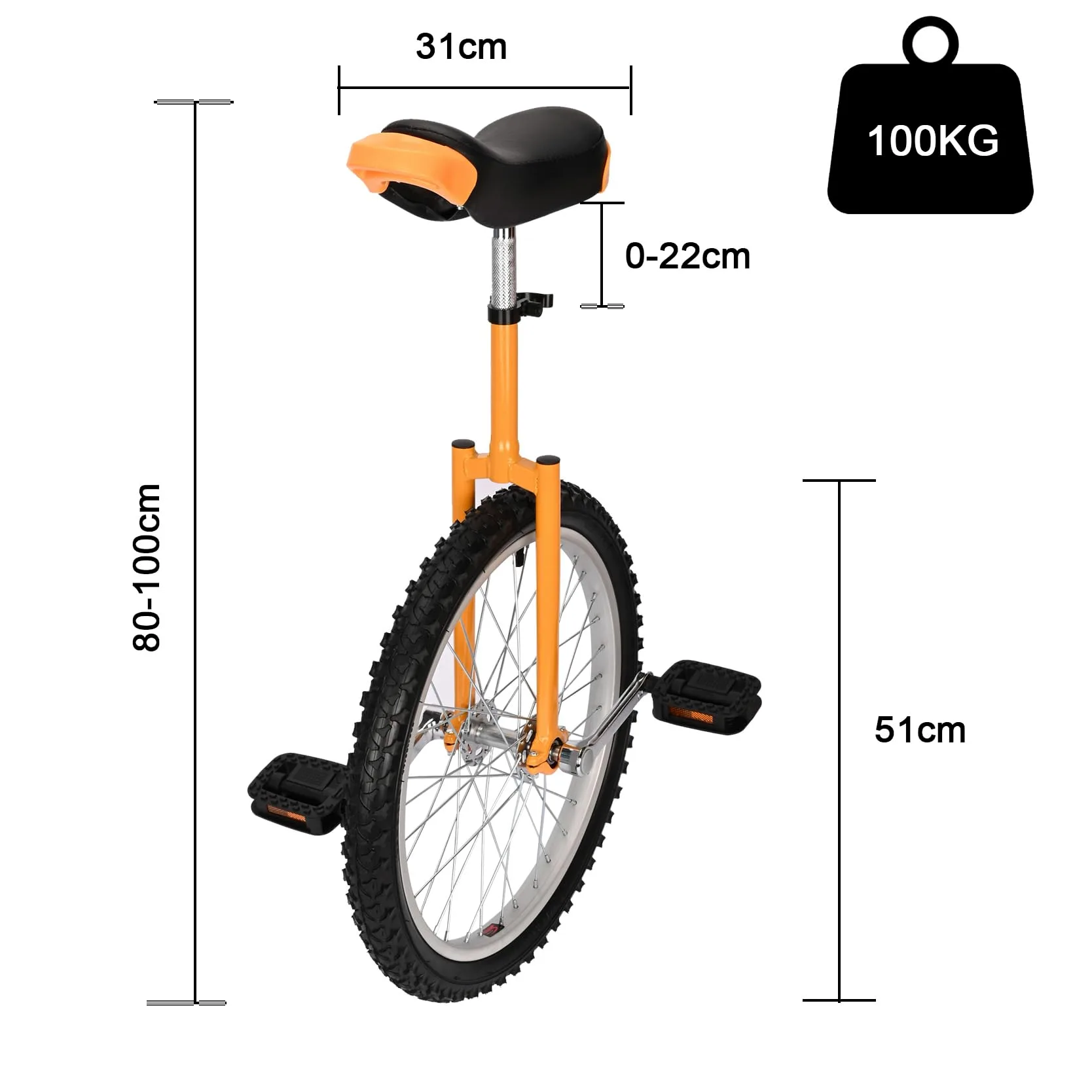 uyoyous Monociclo 20 pollici Unicycle Balance Training Monociclo regolabile in altezza per adulti, bambini, principianti e professionisti, unisex, giallo