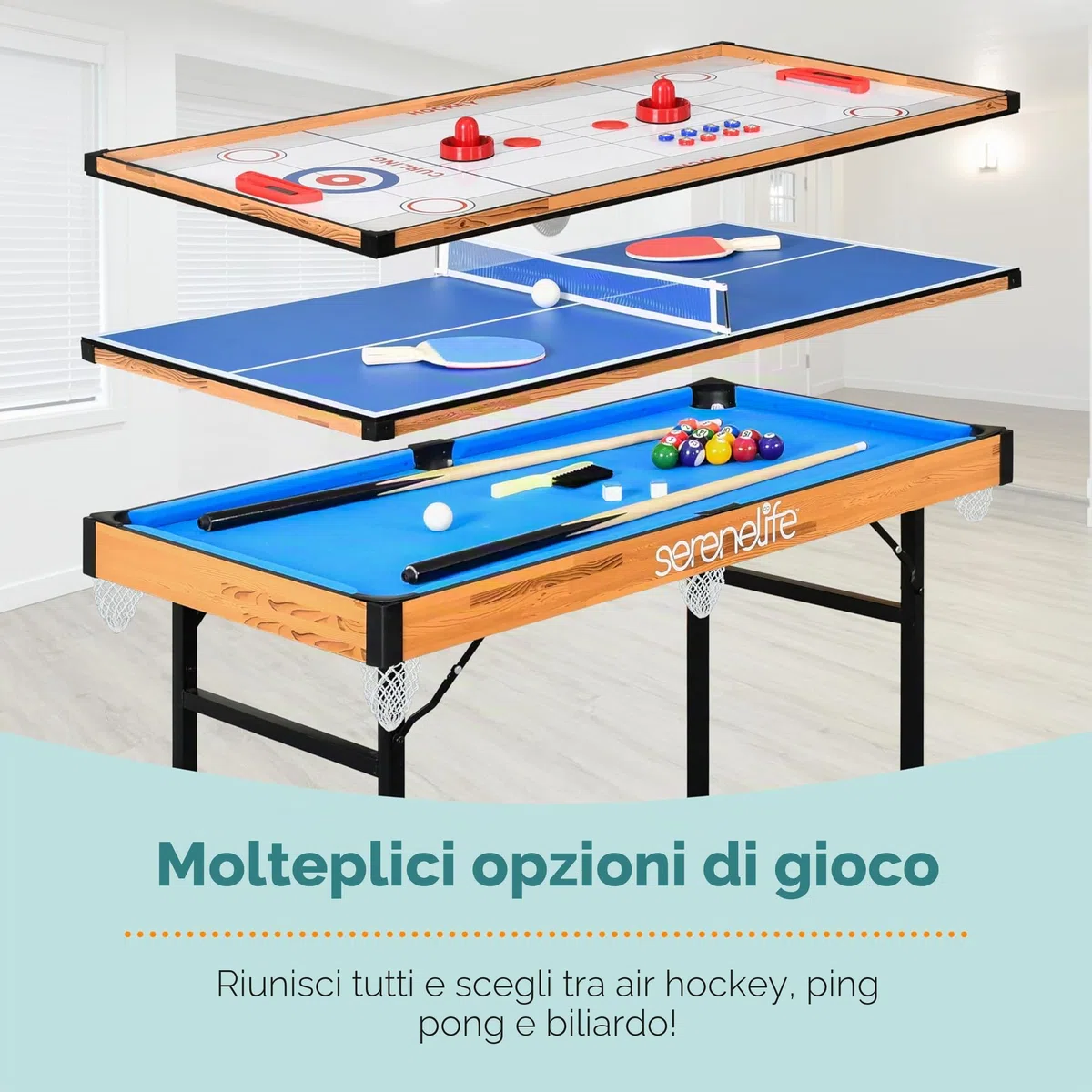 SereneLife Tavolo da Gioco 2 in 1 con Calcio Balilla Professionale Hockey ad Aria Calcio Balilla con Palline, Mazze e Dischetti per Casa
