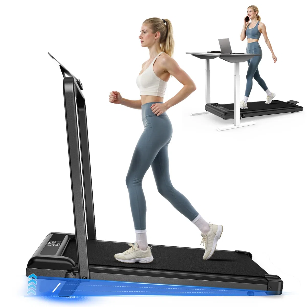 Tapis Roulant Elettrico Salvaspazio 8%, 3 IN 1 Walking Pad Pieghevole, 2.5CV Tapis Roulant Con Inclinazione, Display LED, Carico massimo di 130 kg (Nero intenso)