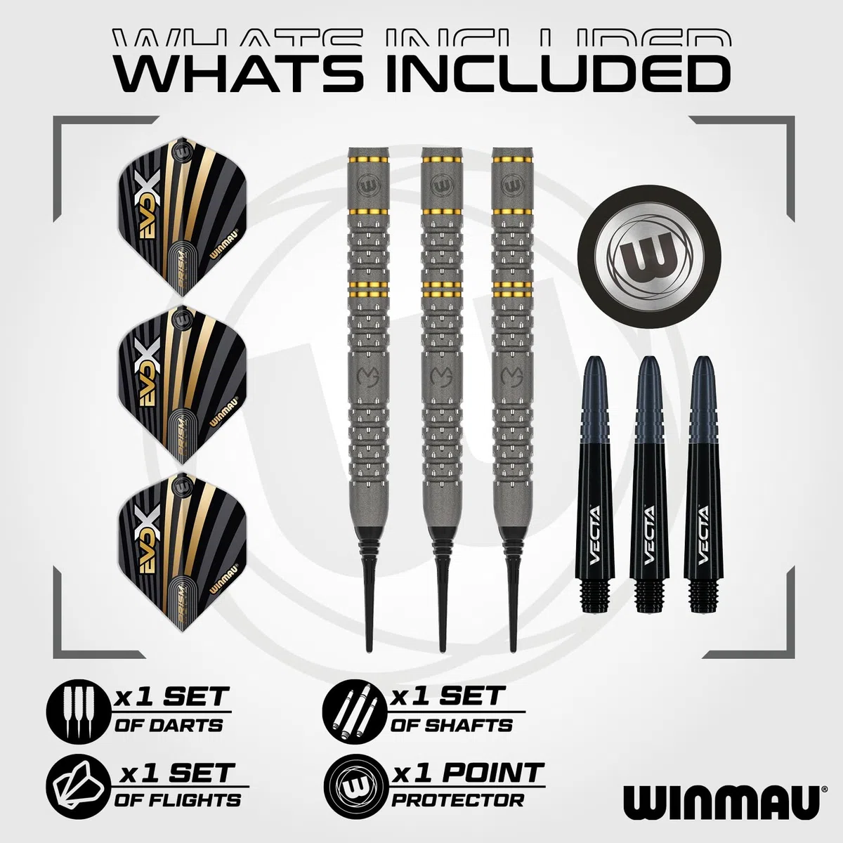 WINMAU – Michael Van Gerwen MvG - EvoX Set di Freccette Professionali con voli e steli per Freccette - Disponibile con Punta Morbida da 18 g, Peso Pieno da 20 g e Punta in Acciaio da 21g, 22,5g e 24g