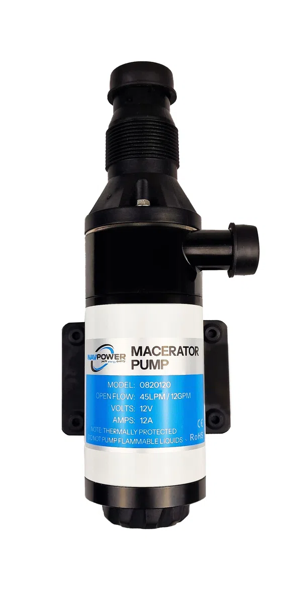 NAVPOWER Pompa Maceratore 12V per Toilette WC – Scarico Rapido, Tritura Rifiuti, Ideale per Barca, Camper e Applicazioni Marine