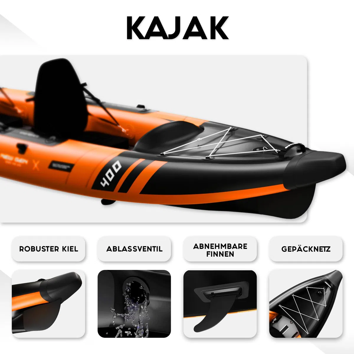 SKINHAWK Prestige Orange Kayak Set 400 - Gommone - Canoa - 400 x 96 cm - 2 persone Kayak