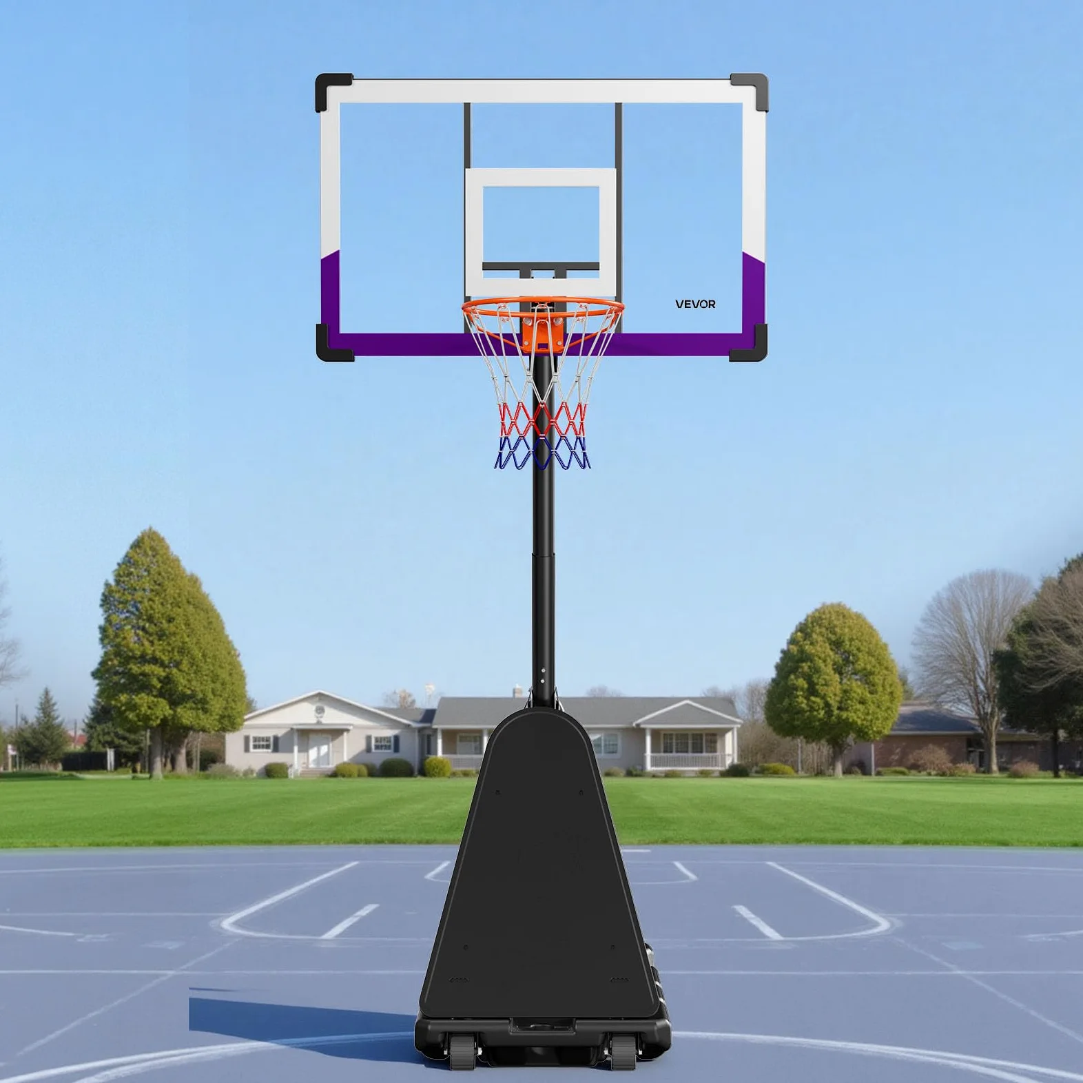 VEVOR Canestro da Basket Portatile, Altezza Massima 3,05 m, Regolabile Manualmente, Sistema da Basket con Tabellone in PC da 1219,2 mm, Set di Tabelloni per Sistema da Basket per Cortili, Scuole