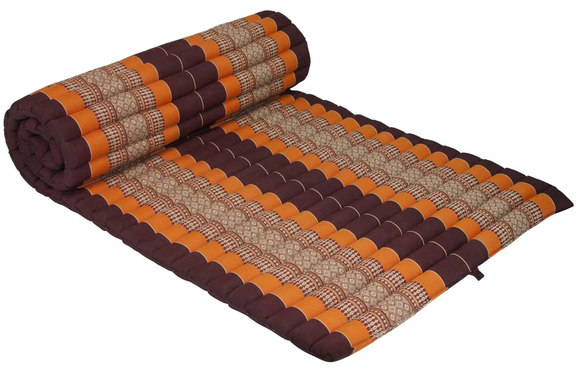 Fine Asianliving Materasso Arrotolabile Thai 200x77x4.5cm Rosso Arancione Cuscino Thailandese Materasso Triangolare Kapok Thai Meditazione da Yoga
