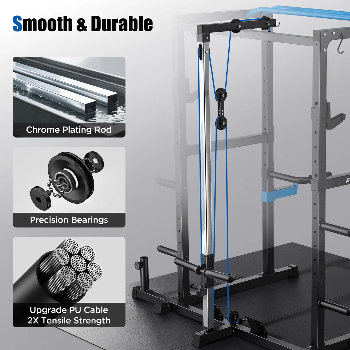 Sportsroyals Power Cage - Power Rack da 725,7 kg con cavo regolabile Crossover, multifunzione Squat Rack con sistema di puleggia e accessori per allenamento per palestra domestica