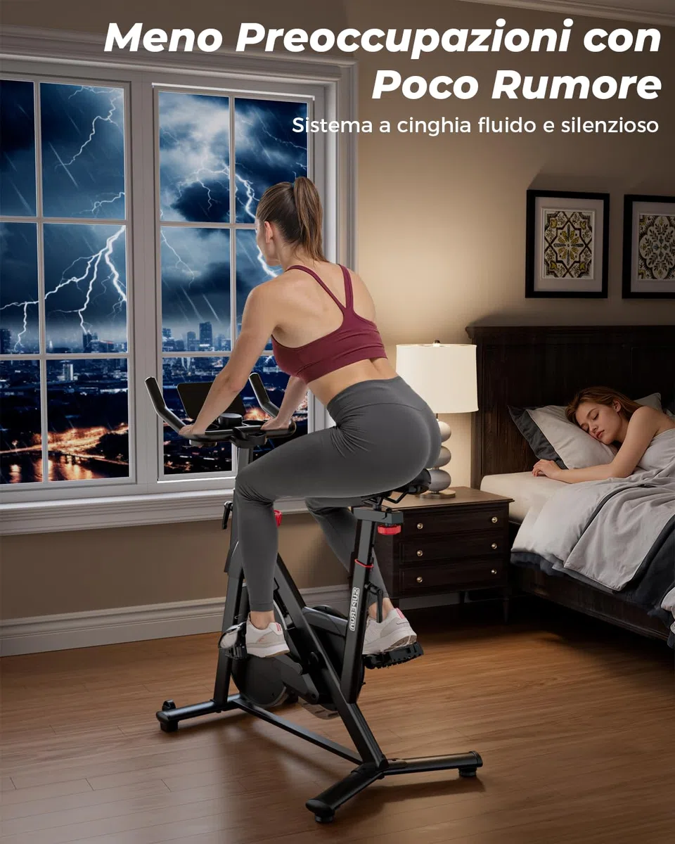 Superun Cyclette da Casa Magnetica a 32 Livelli, Cyclette per Casa Controllo APP, Cycletta Spinning Ultra Silenziosa, Spin Bike Sedili Comodi e Traspiranti, Aerobico Domestico, Supporto fino a 136KG
