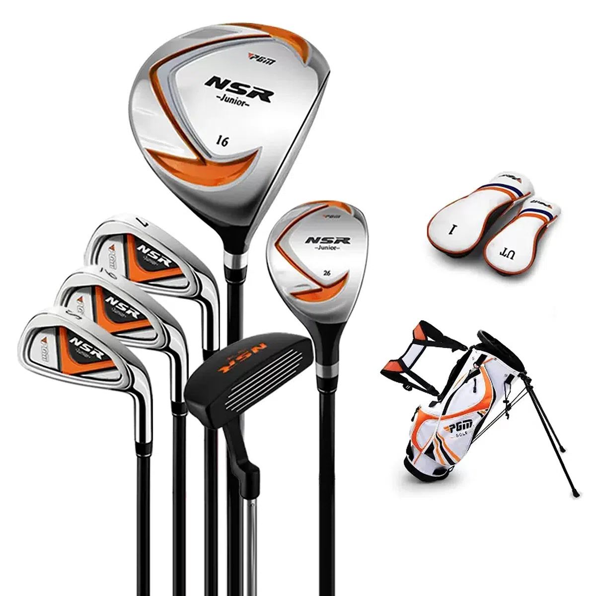 PGM Set completo di mazze da golf per bambini destrorsi, altezza > 5'1'', driver (#1), ibrido, ferri (#7, #9, #S), putter, sacca da golf