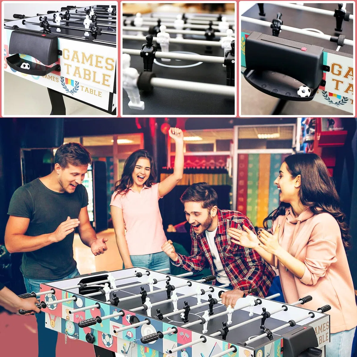 Tavolo da gioco 121.5 x 61 x 81,3 cm pieghevole 4 in 1 – -Calcio Balilla /tavolo da ping-pong/Air Hockey/tavolo da biliardo