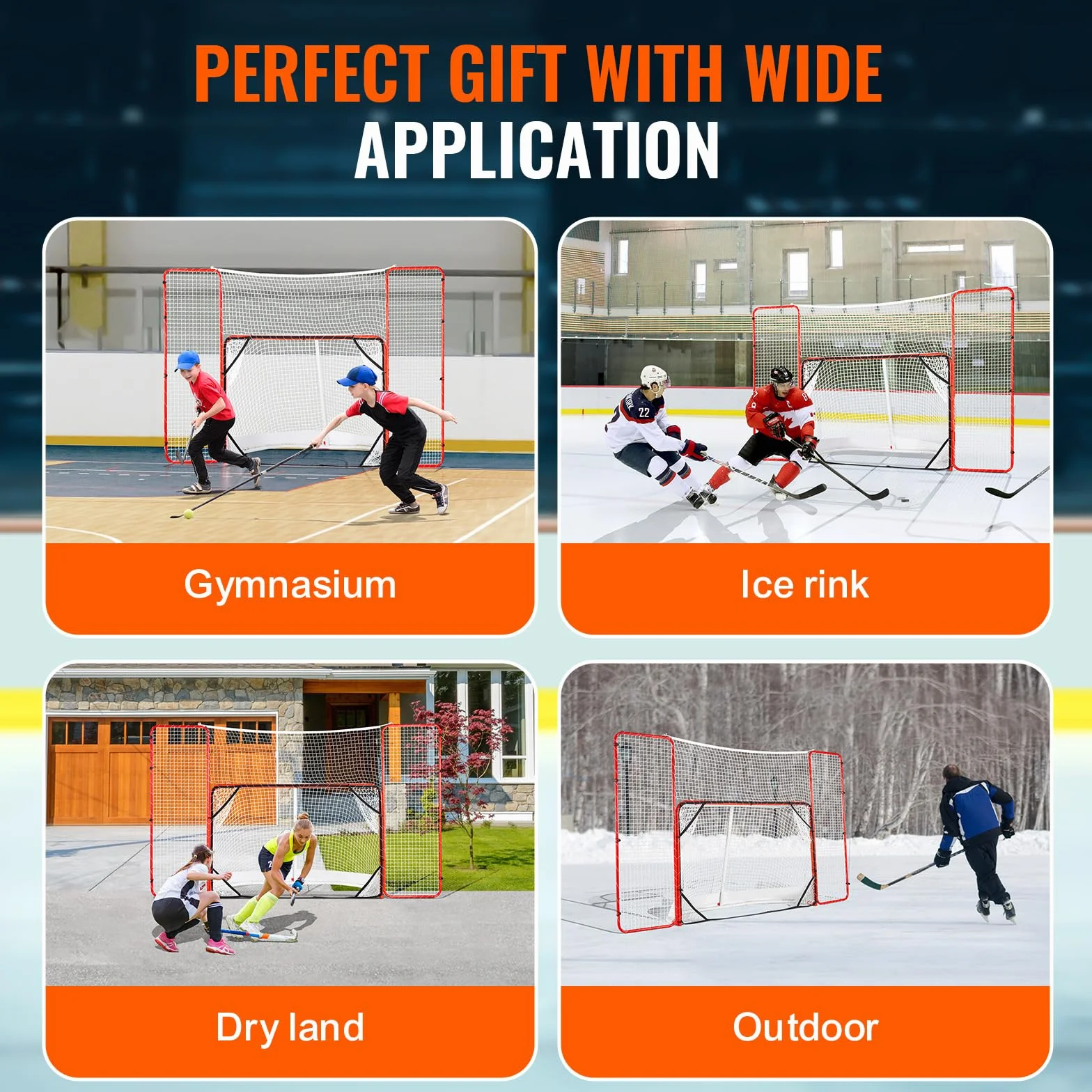 VEVOR Porta da Hockey con Parapetto e Bersagli, Rete da Hockey in Acciaio, Set di Porte da Allenamento per Hockey da 1830 mm Porta da Hockey Portatile per Interni ed Esterni con Rete, Bianco e Rosso