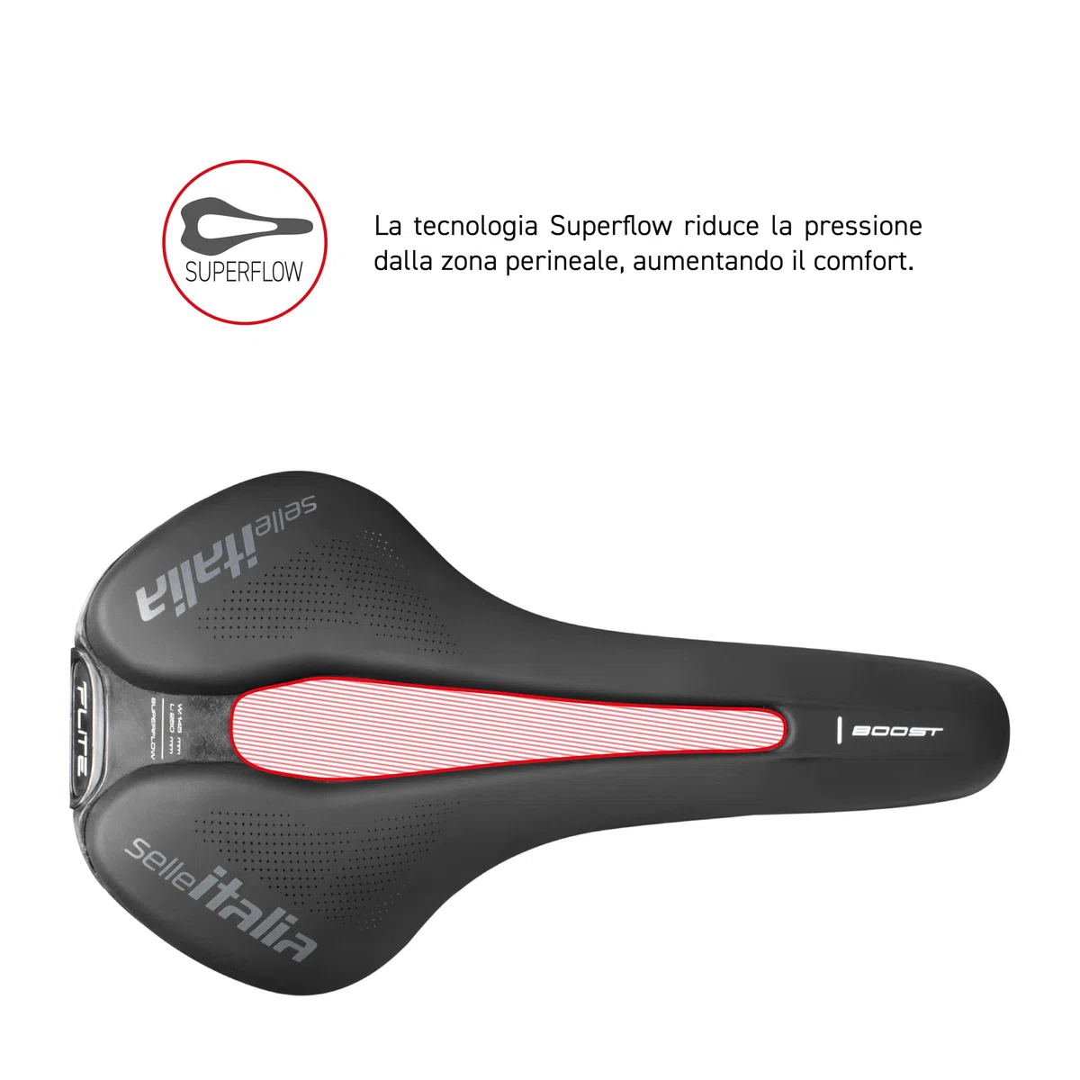 Selle Italia FLITE Boost TM Superflow - Sella Bici da Corsa Flat, Sella Bicicletta Racing, Telaio Manganese, Foro Superflow