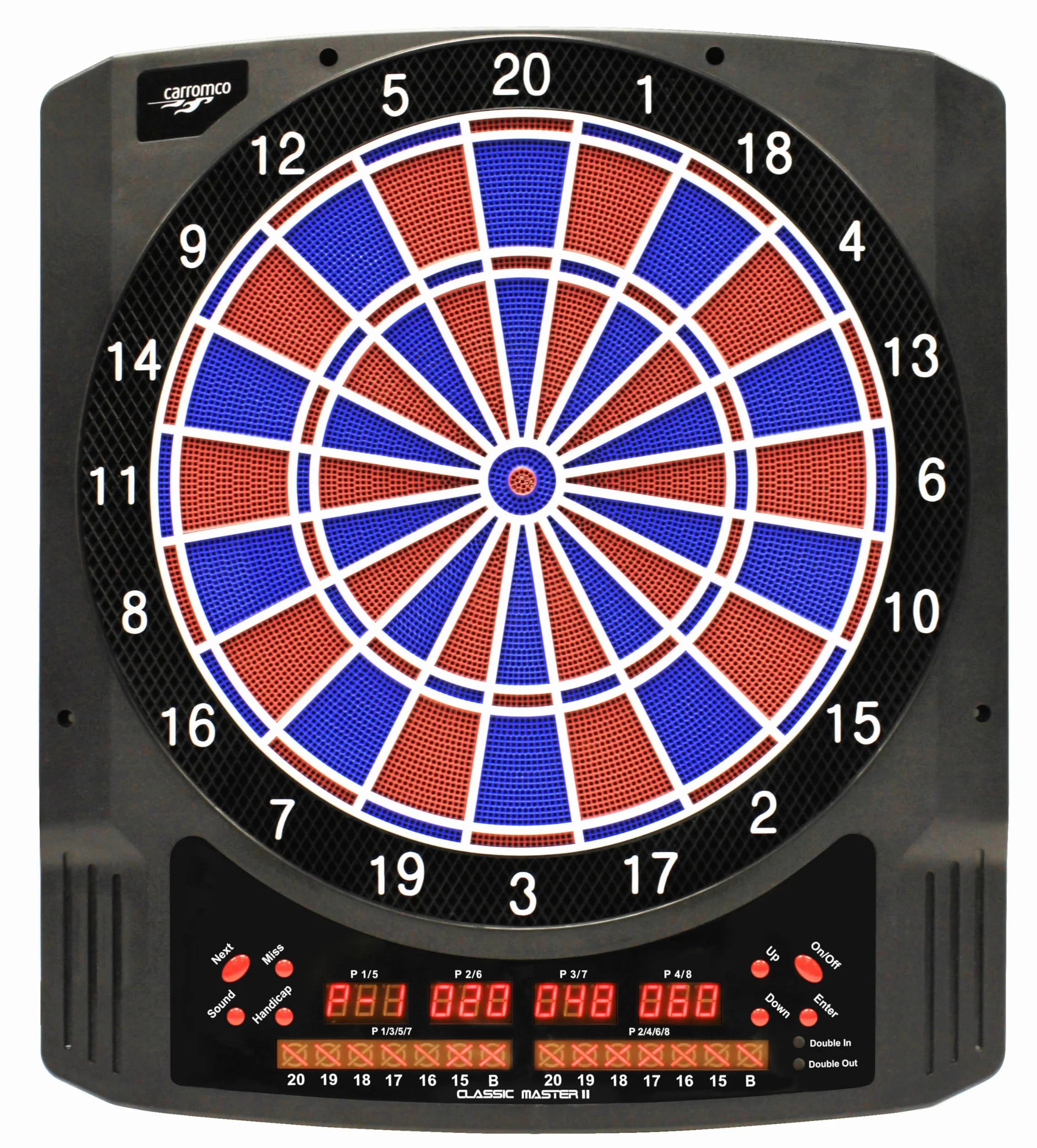 Carromco Bersaglio Freccette Elettronico - Classic Master II - Freccette con Punta in Plastica, 36 Giochi e 585 Varianti, Cricket, 6 Display LED, per 1-8 Giocatori