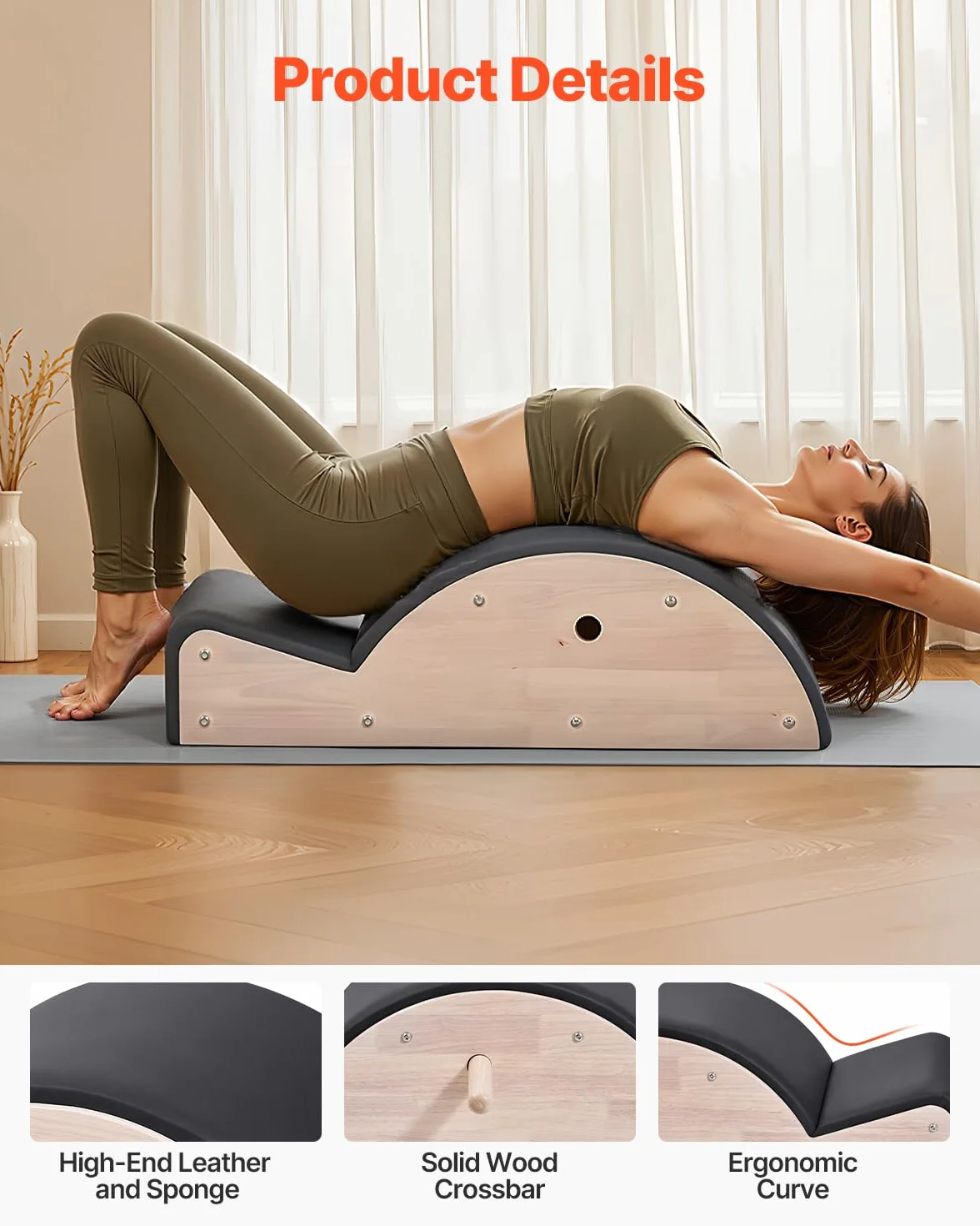 VEVOR Correttore per Colonna Vertebrale Pilates, Strumento per Allenamento Fitness in Legno di Gomma, Attrezzatura Corpo per Colonna Vertebrale, Equilibrio, Rafforzamento Esercizi