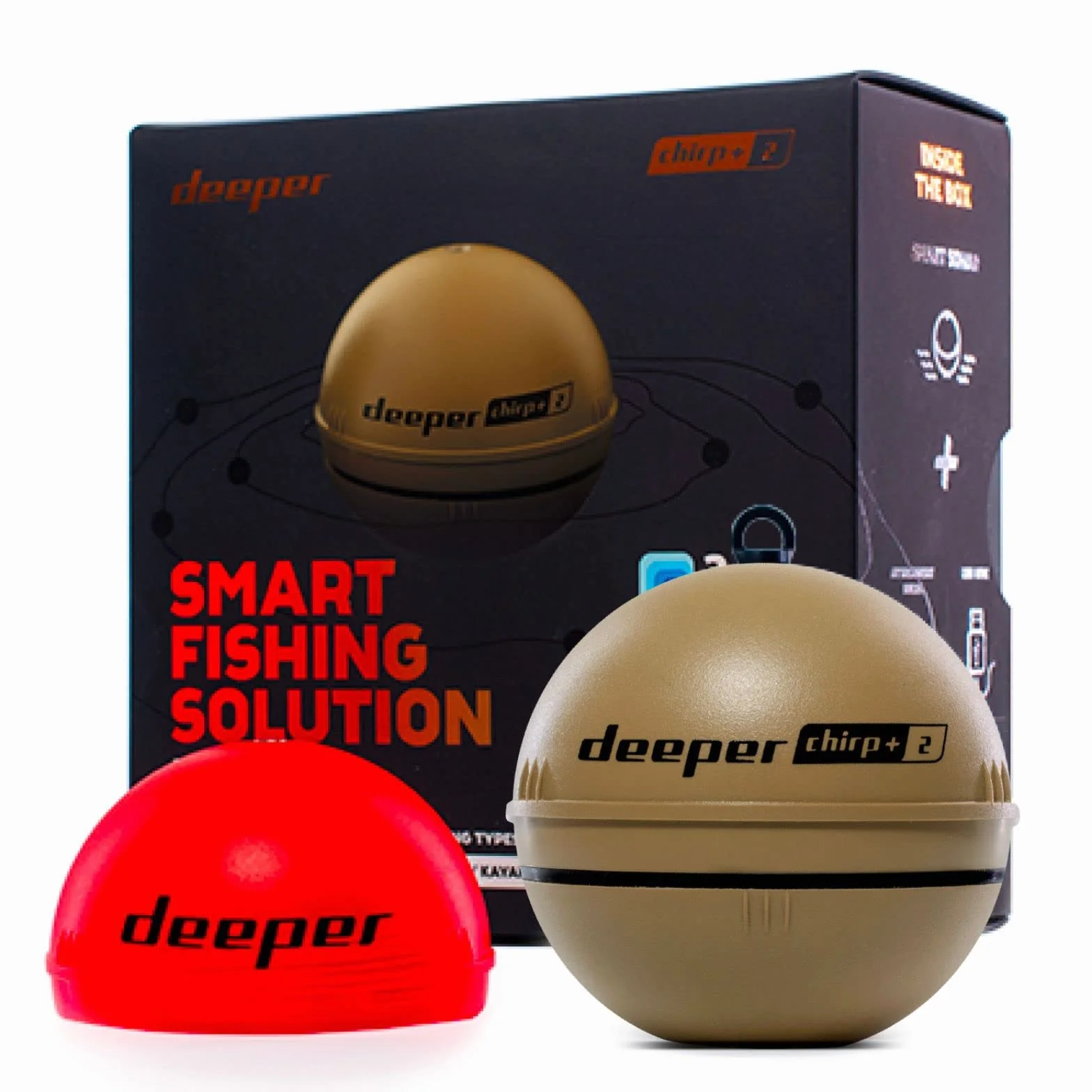 Deeper Chirp+ 2 Ecoscandaglio da pesca lanciabile e portatile, compatibile con GPS con autonomia prolungata e guscio da pesca notturno per pesca in kayak in barche dalla riva sul ghiaccio