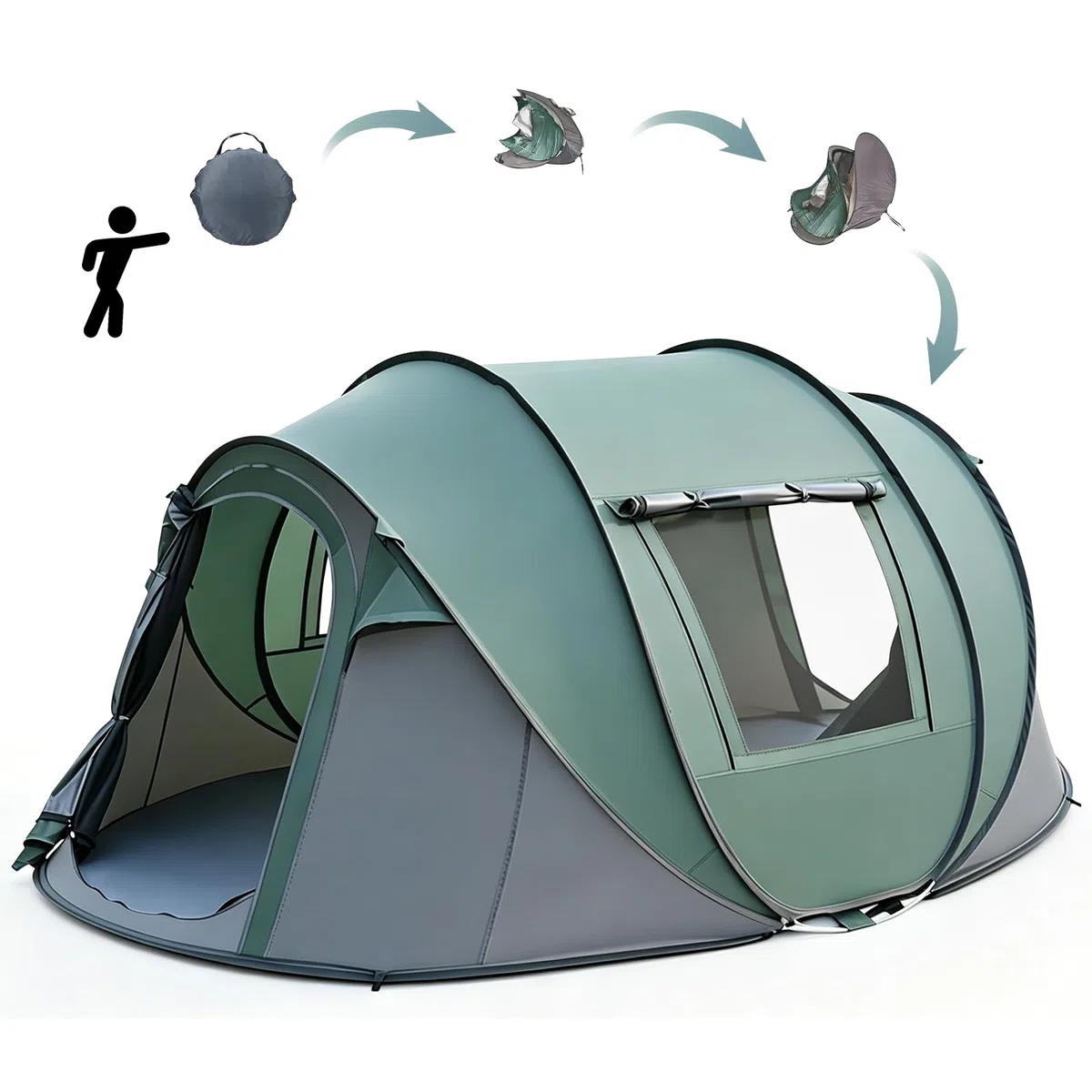 Tenda da Campeggio Pop-up per 4-5 Persone, Tenda Automatica in 3 Secondi, Impermeabile, Protezione Solare, Tenda Familiare a Cupola Portatile Leggera per Campeggio All'aperto