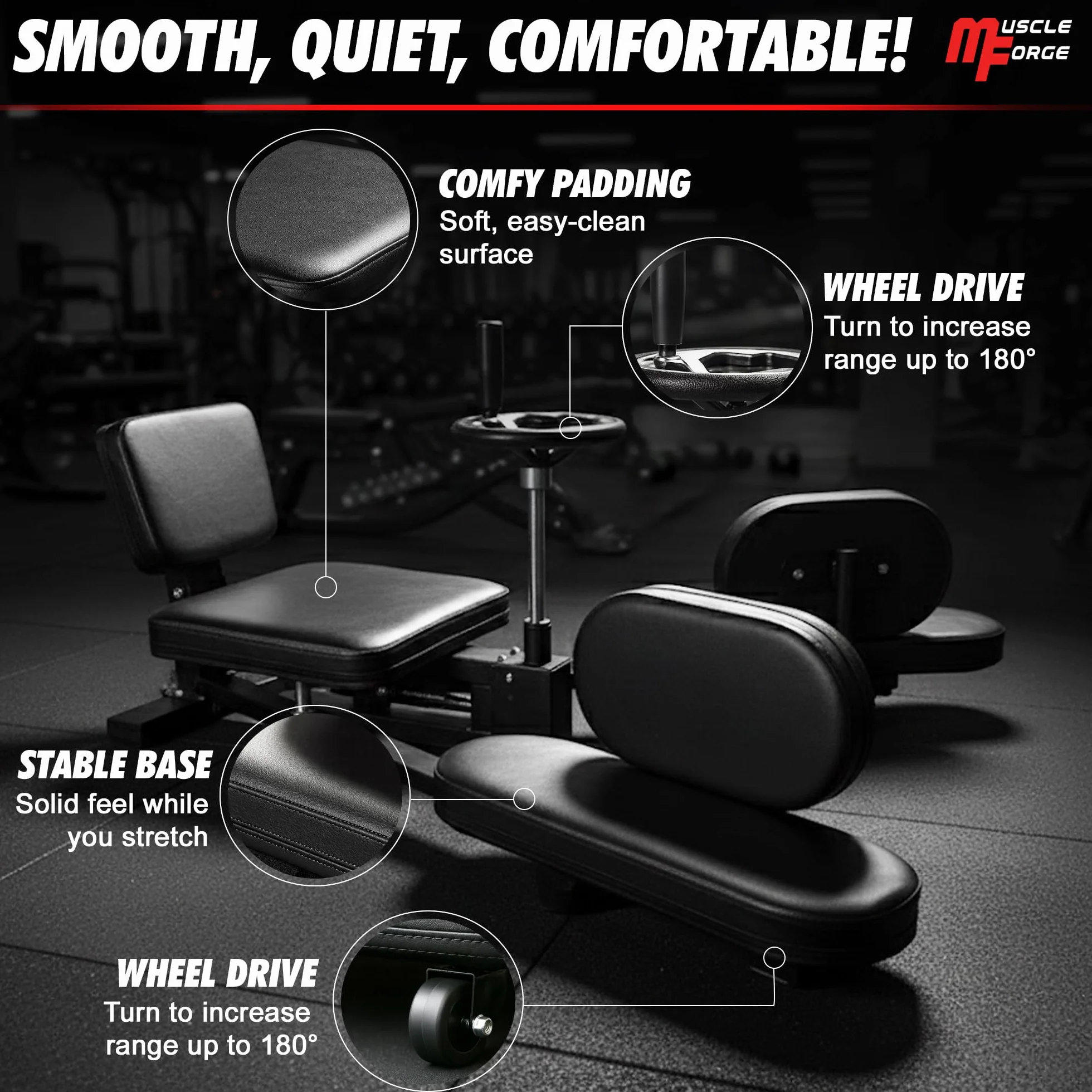 Divaricatore Gambe Professionale – Attrezzo Stretching con Ruota Regolabile e Supporti Imbottiti – Spagattrainer fino a 180° per Spaccata, Balletto, Danza, Arti Marziali e Fitness