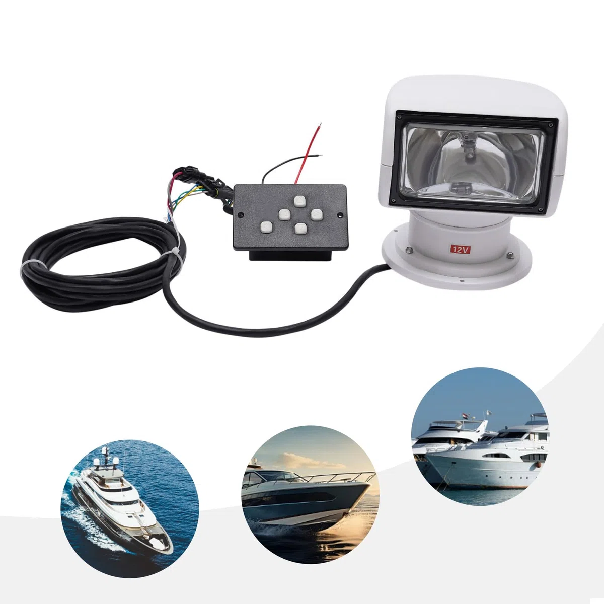 Faro per barca, girevole a 360 gradi, luce marina, 12 V, impermeabile, 100 W, barca da pescatore, barca, faro marino, telecomando, xeno, luce di ricerca per guardia costiera yacht