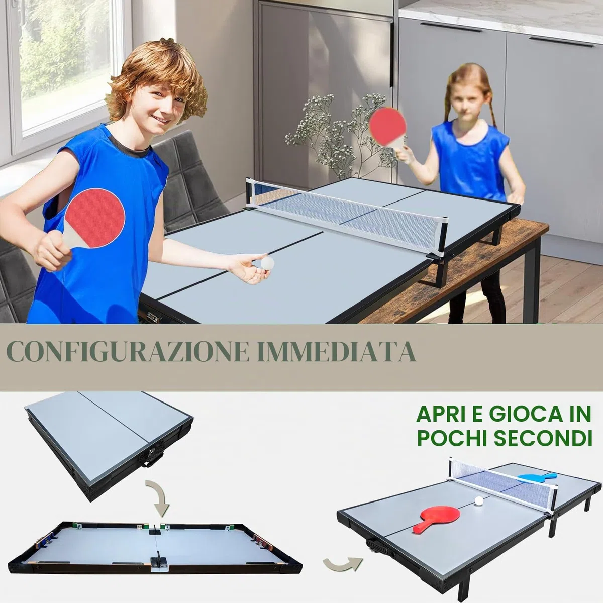 OYE Tavolo da ping pong pieghevole per interni, per il tempo libero, tavolo da ping pong dal design moderno, con rete da ping pong 121 x 61 cm