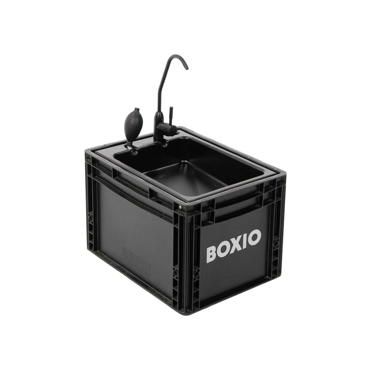 BOXIO Lavandino Portatile con Pompa a Mano, Tanica Acqua con Rubinetto, Lavabo da Camper, Lavello da Campeggio con Rubinetto in Plastica Nero, Accessori ed Attrezzatura da Campeggio