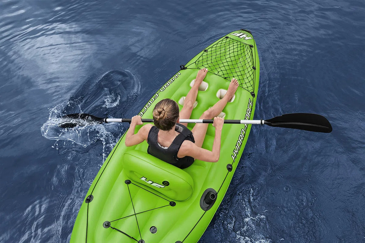 Bestway Koracle - Kayak gonfiabile Hydro-Force, set completo per la pesca, con pompa a mano, pagaia e borsa portaoggetti, capacità per 1 persona, diversi stili