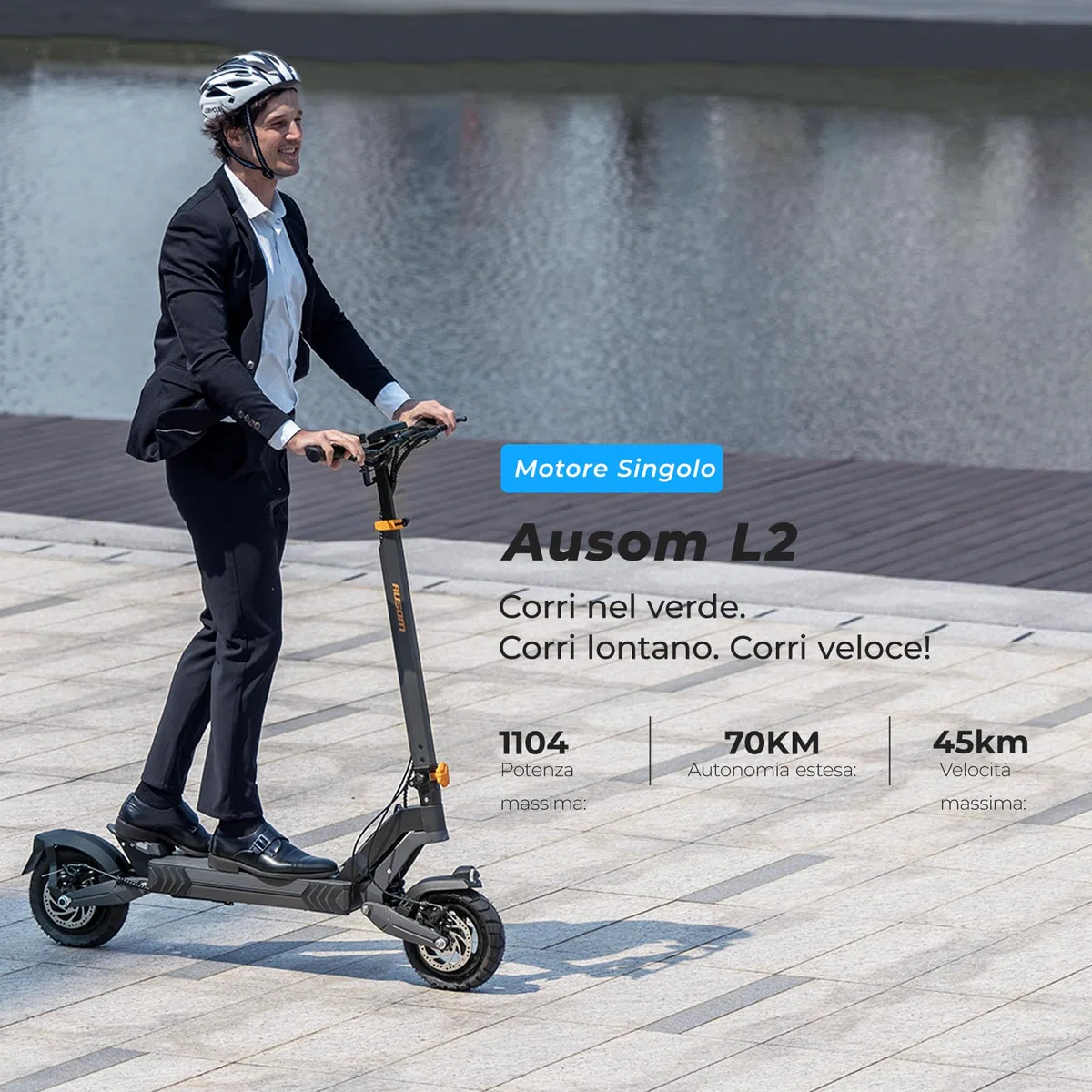 Monopattino Elettrico Ausom L1/L2 da 10 pollici, batteria da 48 V e 15,6 Ah, autonomia di 70 km, protezione antifurto NFC - Perfetto per avventure e spostamenti in città