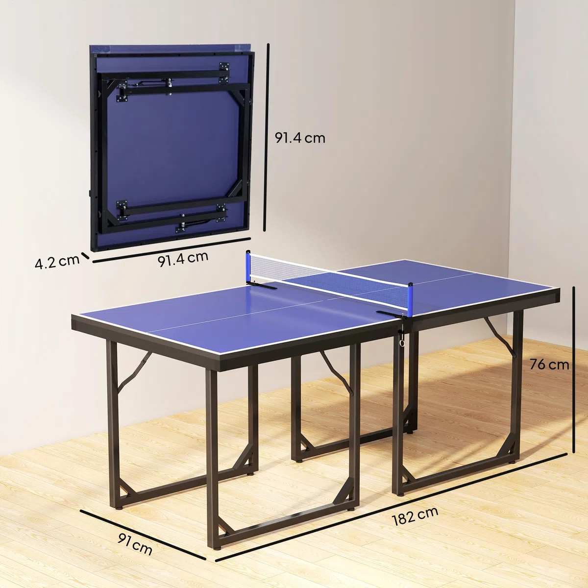 HOMCOM Tavolo da Ping Pong Pieghevole per Interni, Tavolo Ping Pong con Rete, Montaggio Non Richiesto, Blu e Viola