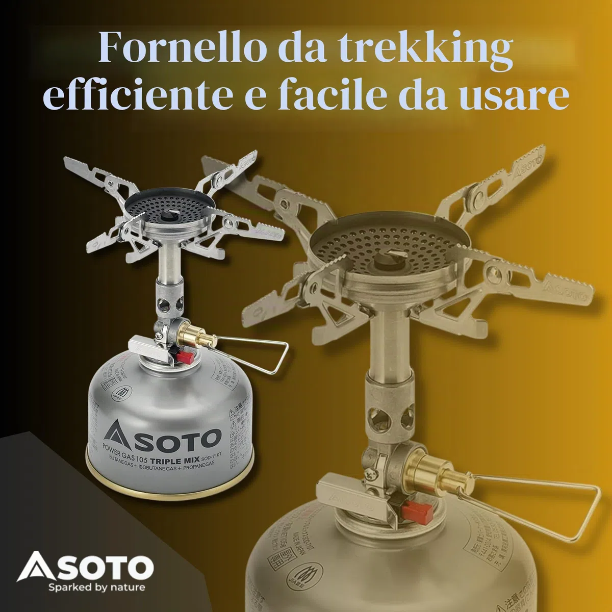 SOTO WindMaster Fornello a Gas Campeggio – Fornello Outdoor Ultraleggero (87 g) con Accensione Piezo Stealth Igniter, Testa Bruciatore Concava Antivento, Micro Regulator per Cartuccia a Vite