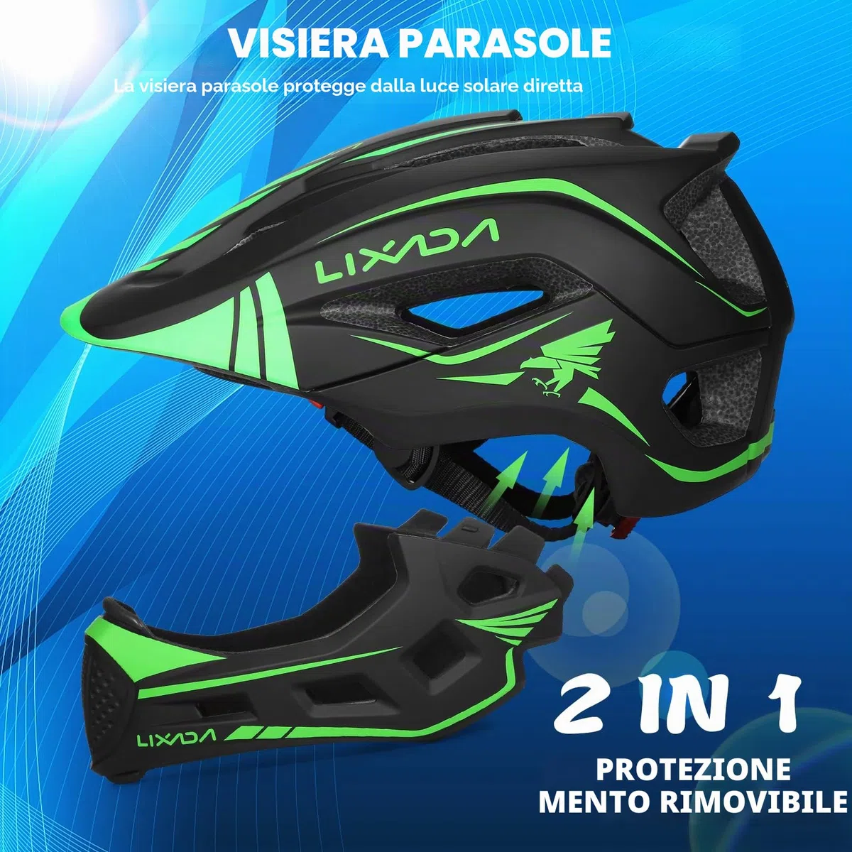 Lixada Casco Integrale per Bambini, Rimovibile per Bambini Ragazzi Ragazze Casco Protettivo per Ciclismo Skateboard Pattinaggio 52-56 cm