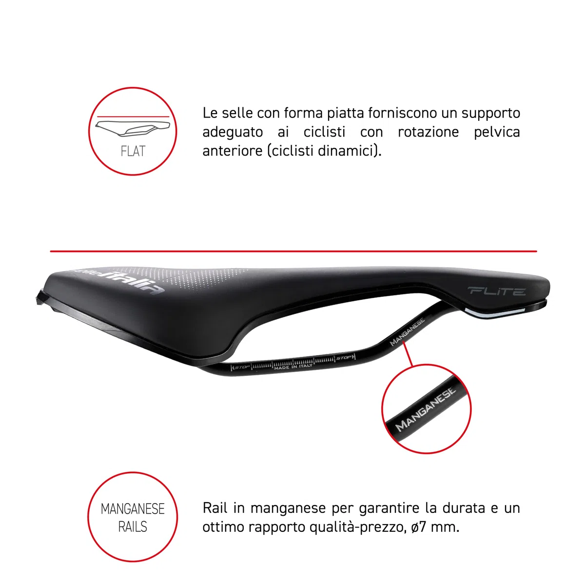 Selle Italia FLITE Boost TM Superflow - Sella Bici da Corsa Flat, Sella Bicicletta Racing, Telaio Manganese, Foro Superflow