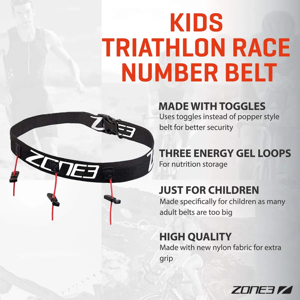 ZONE3 - Cintura dorsale junior | Cintura regolabile per triathlon, ciclismo e corsa | Design adattato ai bambini e ai giovani | Fibbia resistente e facile da usare