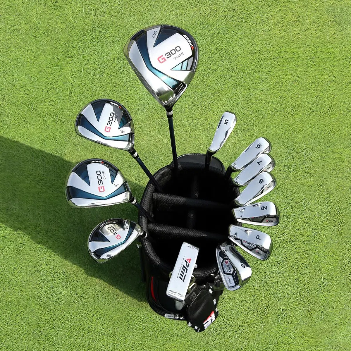PGM Set completo di mazze da golf per mancini da uomo, 12 pezzi, 3 legno (#1,3,5), 1 ibrido (#4H), 6 ferri (#5, 6, 7, 8, 9, PW), 1 cuneo di sabbia (55°), 1 putter, sacca da golf con supporto da golf,