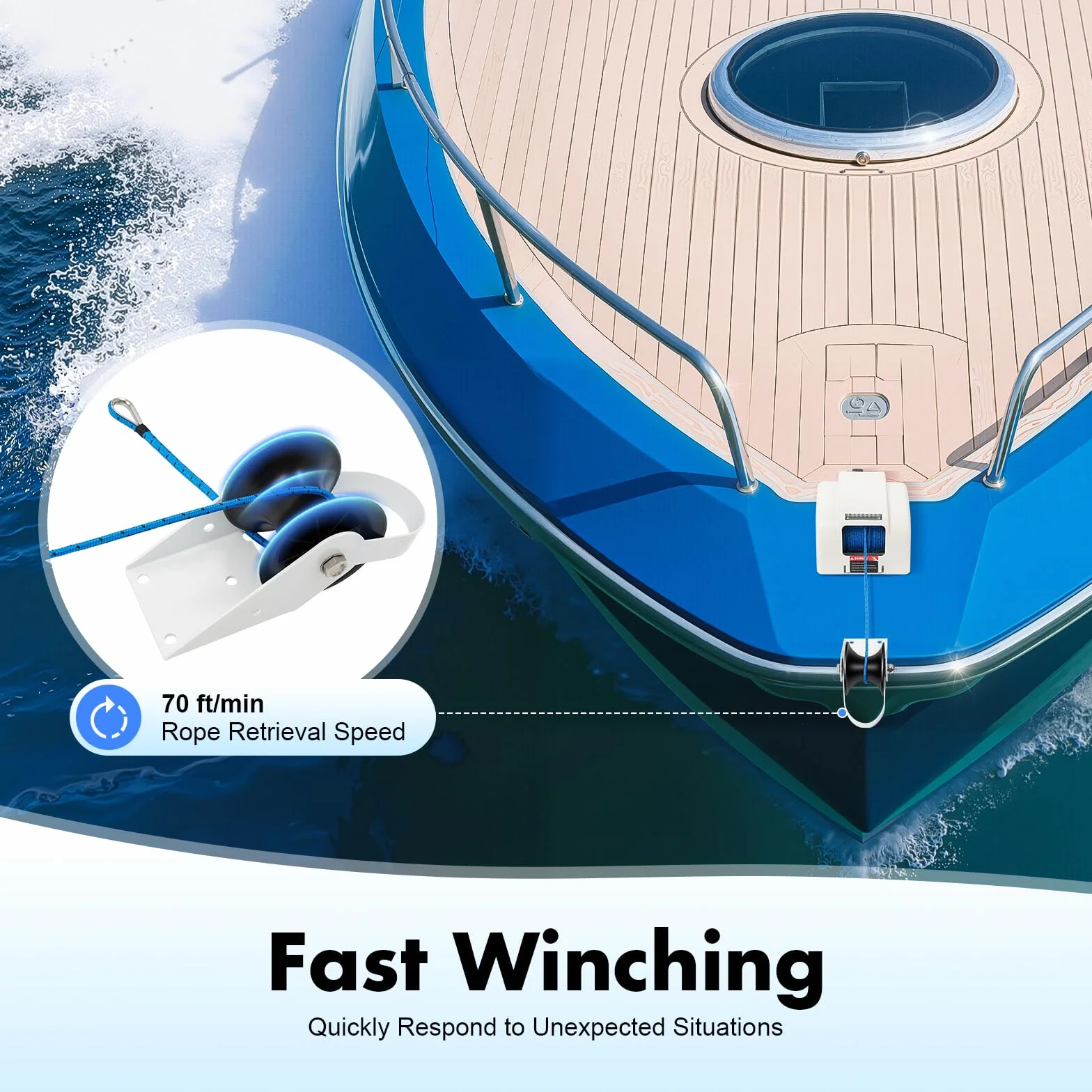 Jsdwin Argano Elettrico per Barche, Cavo di Ancora Pre-avvolto con Telecomando, Argano Elettrico da 45LBS per Imbarcazioni Veloci, Barche da Pesca e Barche a Motore
