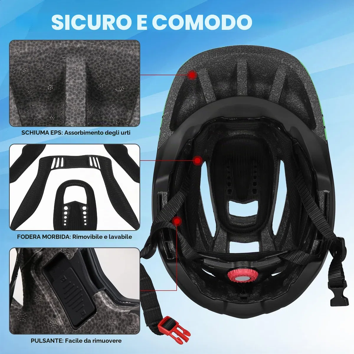 Lixada Casco Integrale per Bambini, Rimovibile per Bambini Ragazzi Ragazze Casco Protettivo per Ciclismo Skateboard Pattinaggio 52-56 cm