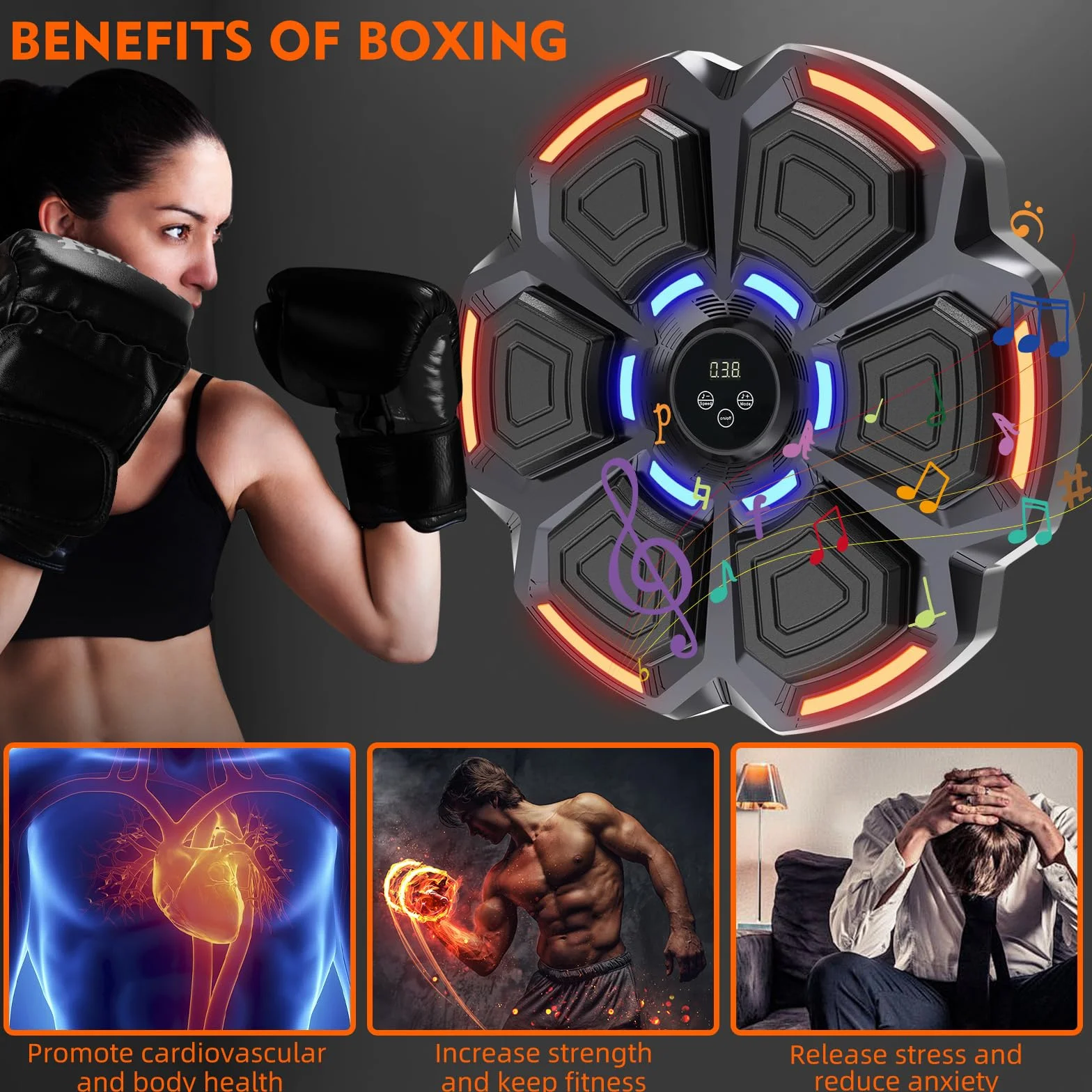 snawowo Music Boxing Machine Adulti - 9 modalità di 9 velocità Macchina da Boxe Musical Pugile con Guanti - LED Musica Bluetooth Boxe Allenamento per Casa (Nero)