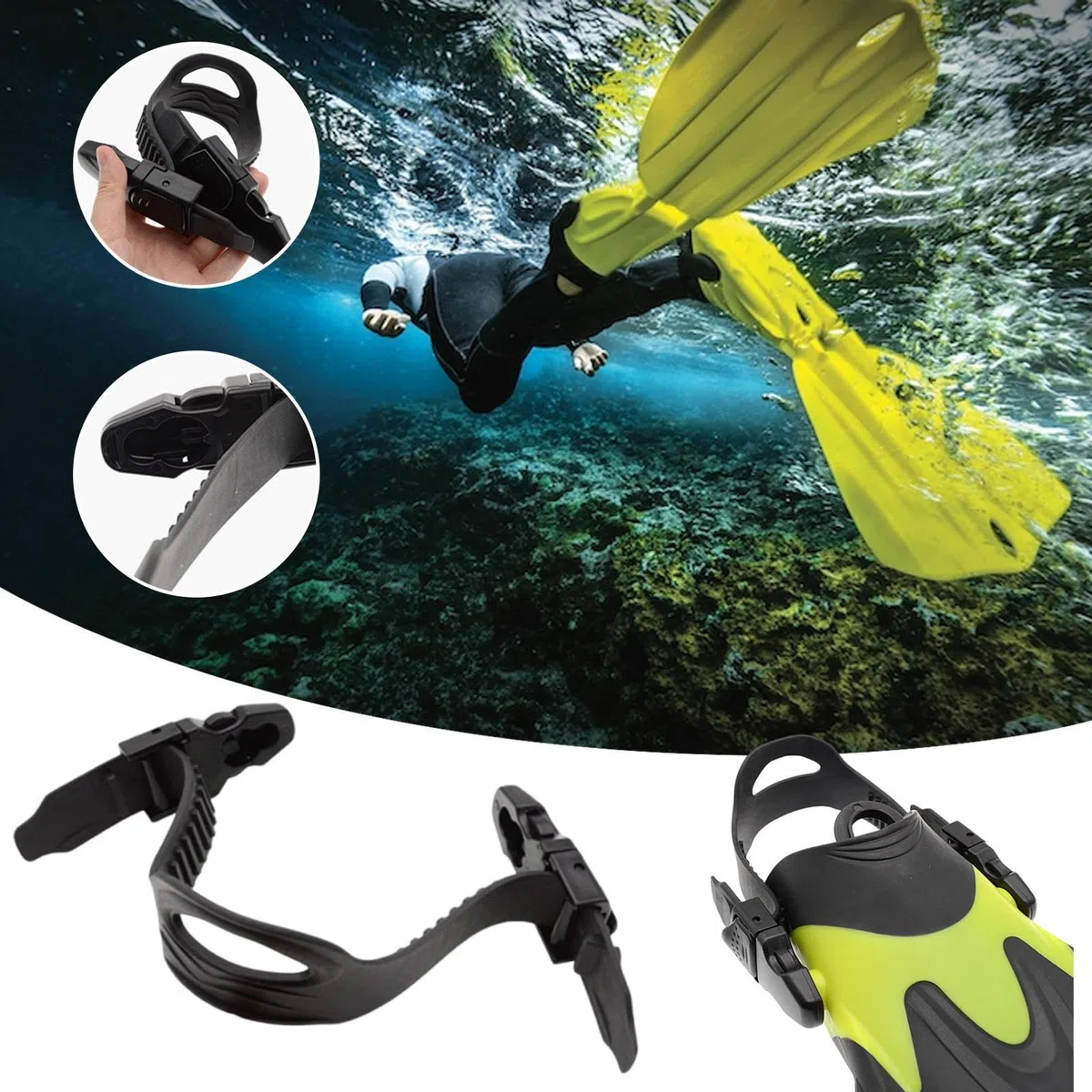 Set di 2 cinghie per pinne da sub, regolabili, antiscivolo, per pinne di ricambio, perfette per nuoto, immersioni, piscina, lago, spiaggia, pesca, surf, 41 cm, colore nero